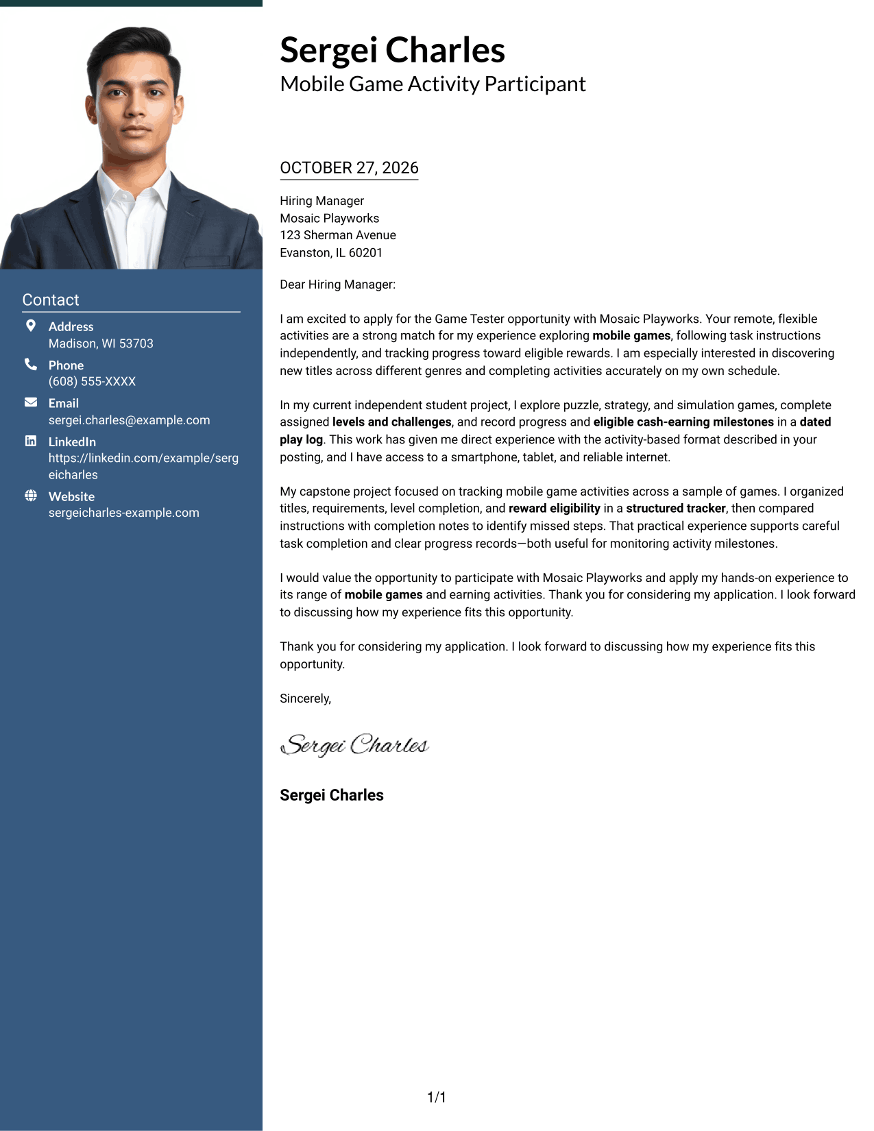 Cover letter example — page 1