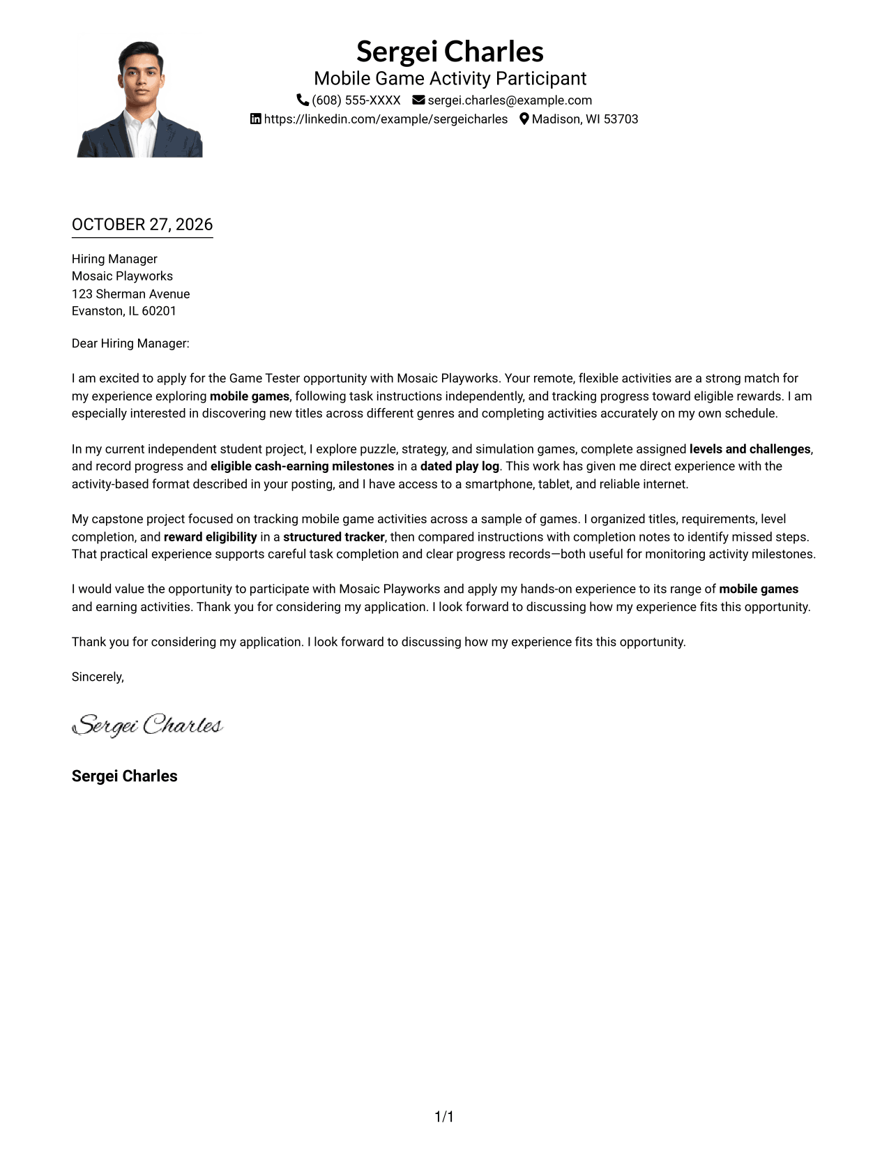 Cover letter example — page 1