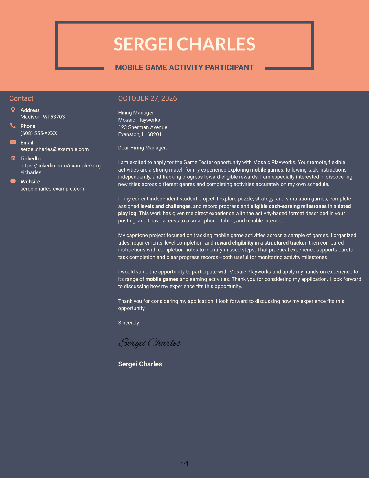 Cover letter example — page 1