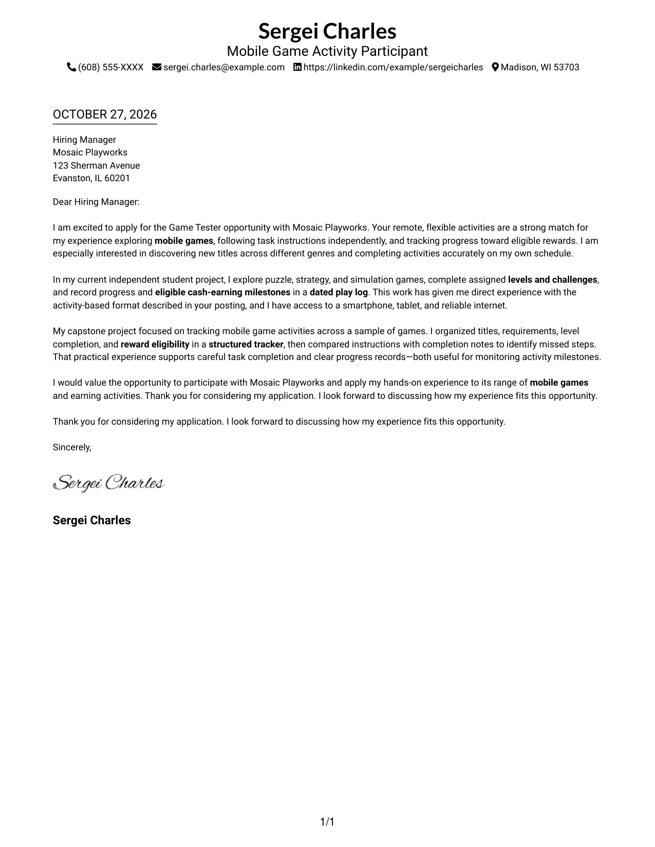 Cover letter example — page 1