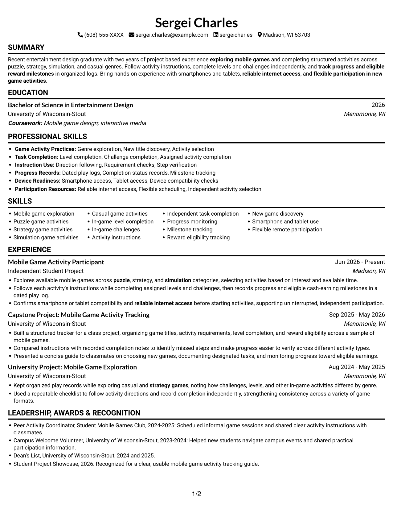 Resume example — page 1