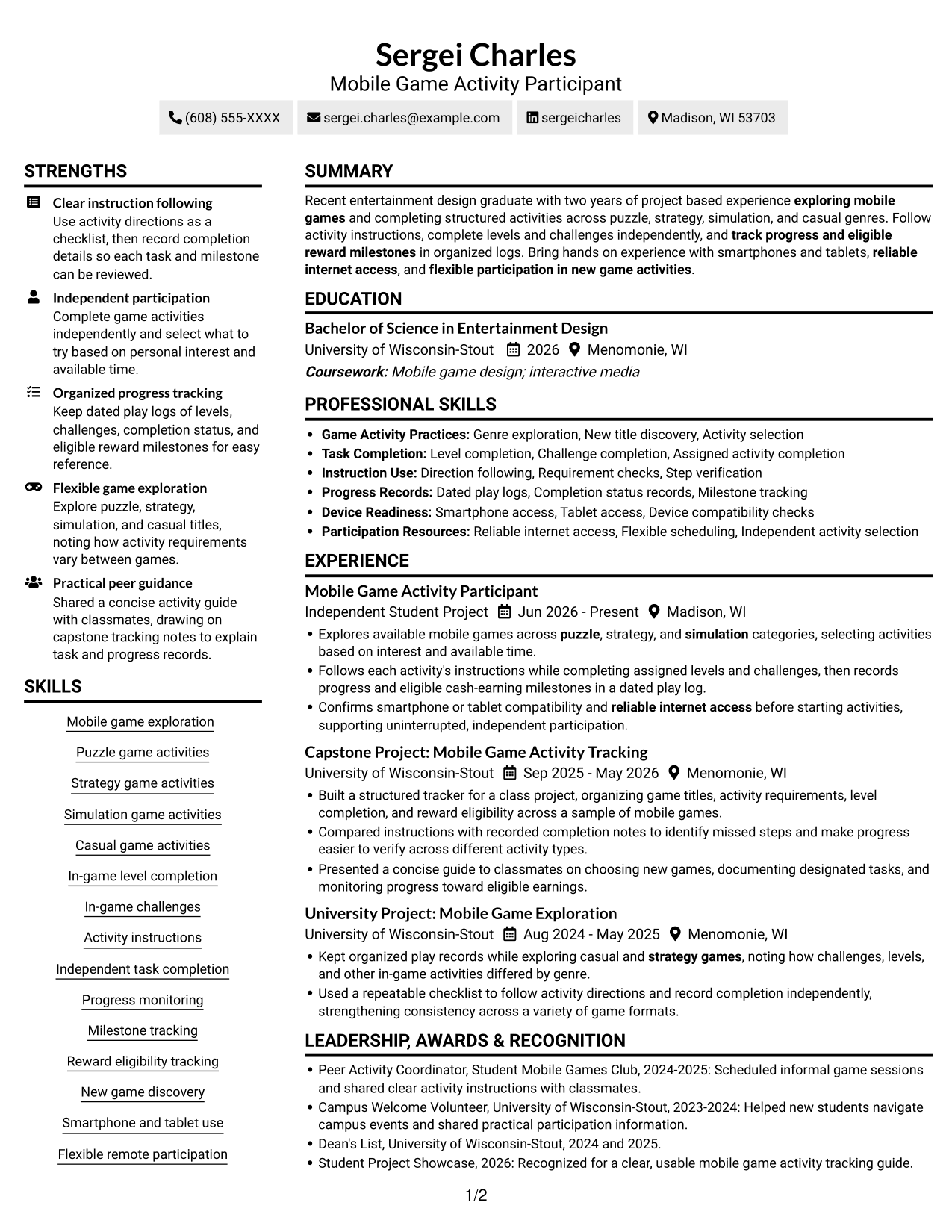 Resume example — page 1