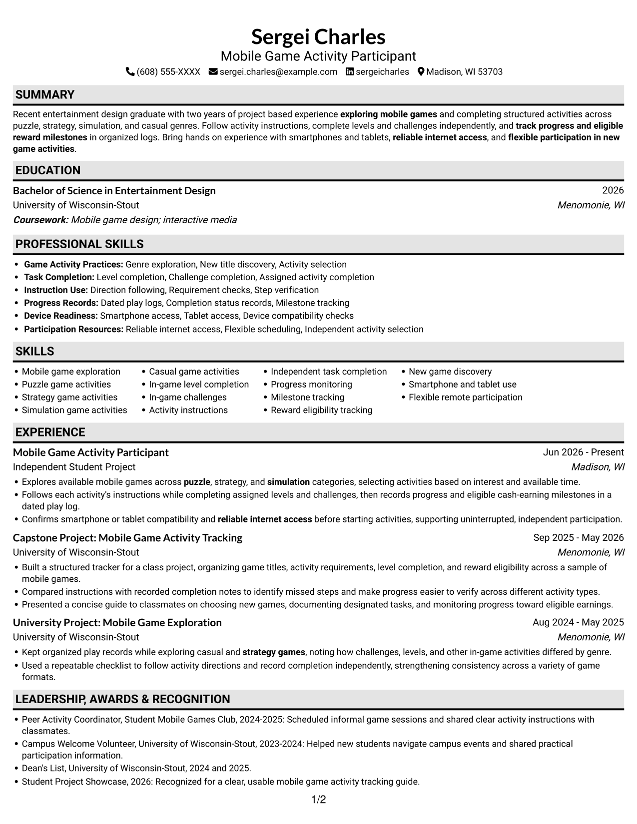 Resume example — page 1