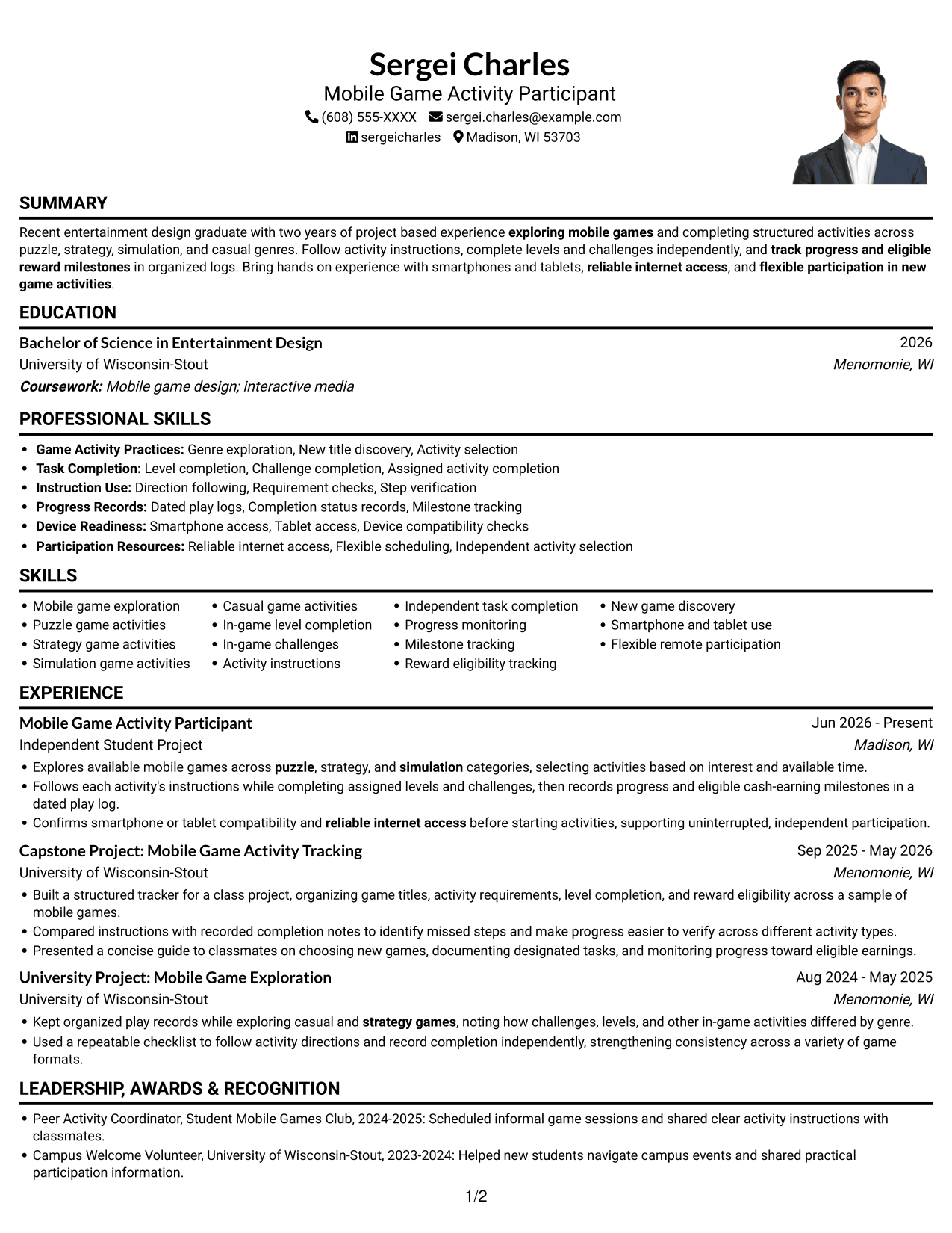 Resume example — page 1