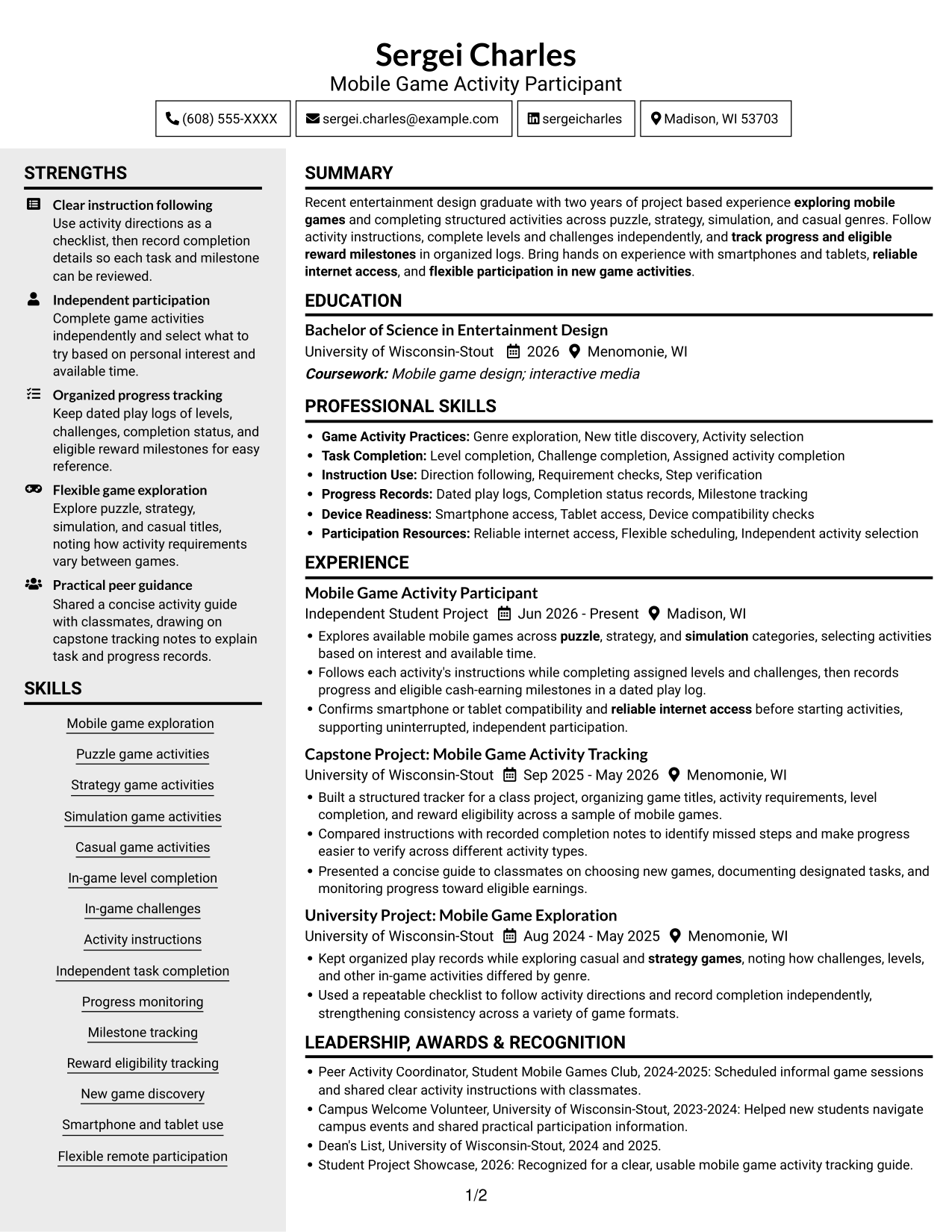 Resume example — page 1
