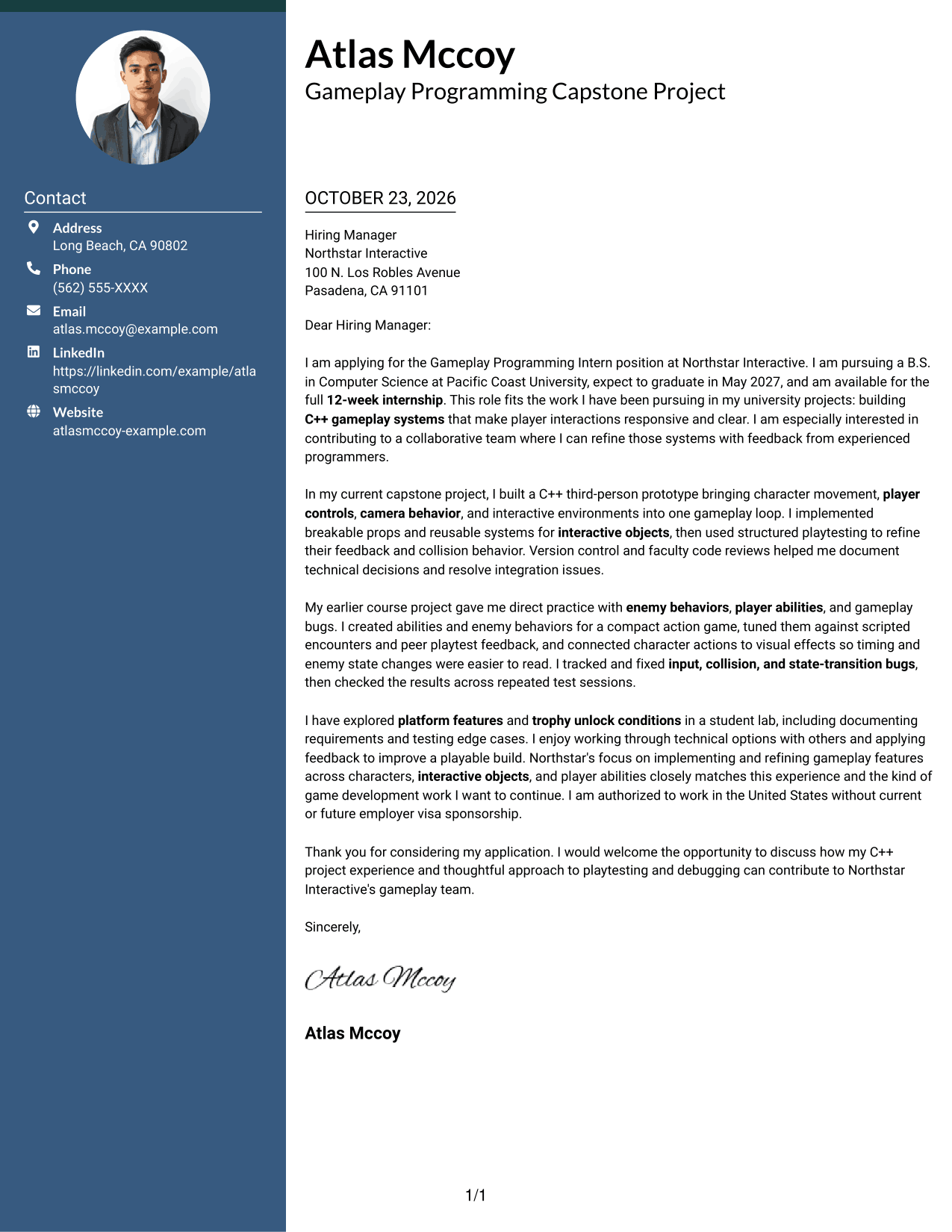 Cover letter example — page 1