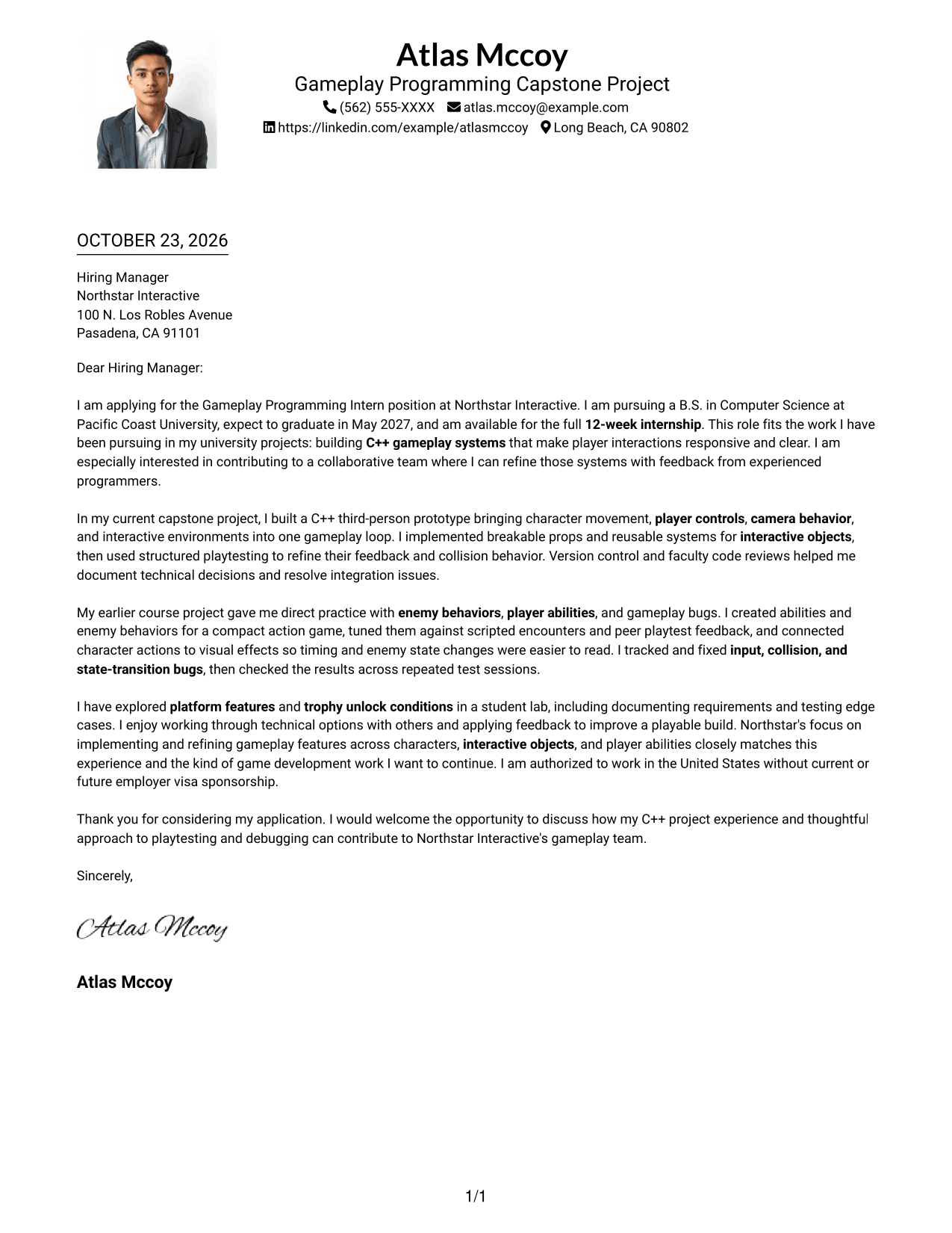 Cover letter example — page 1