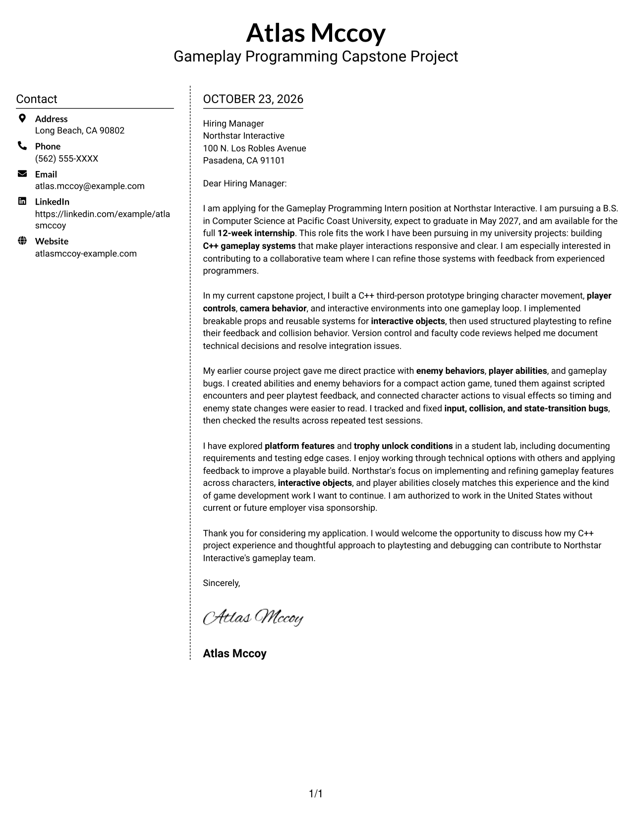 Cover letter example — page 1