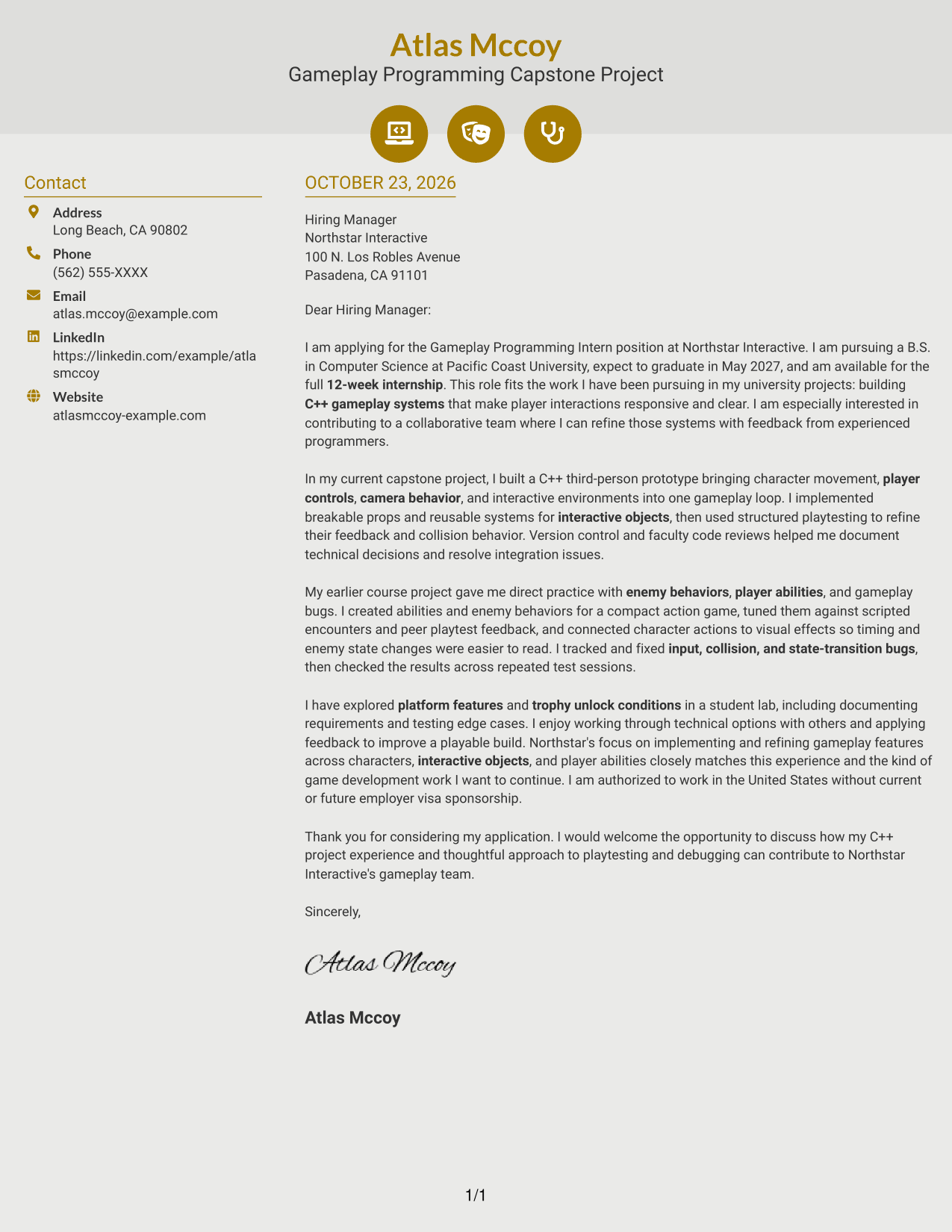Cover letter example — page 1