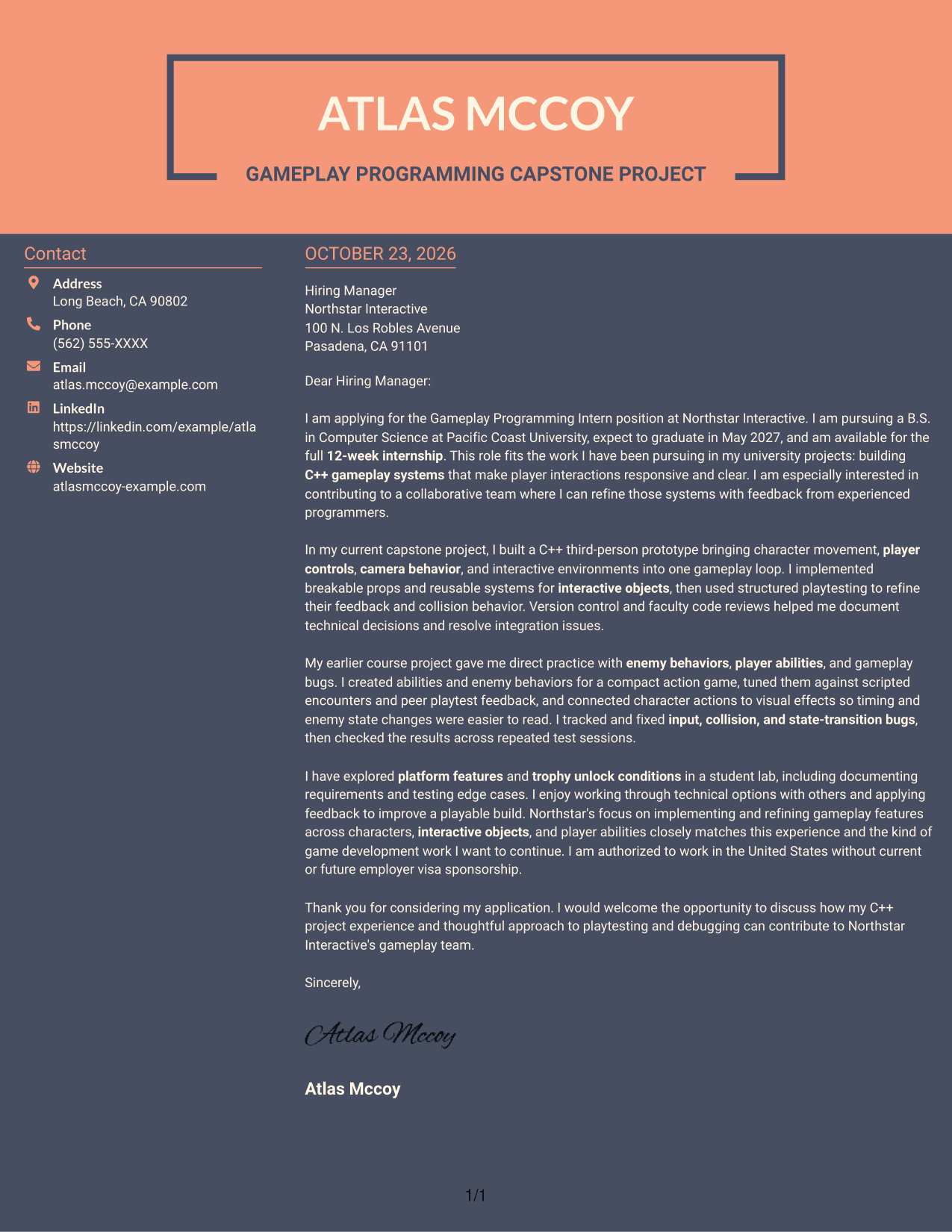 Cover letter example — page 1
