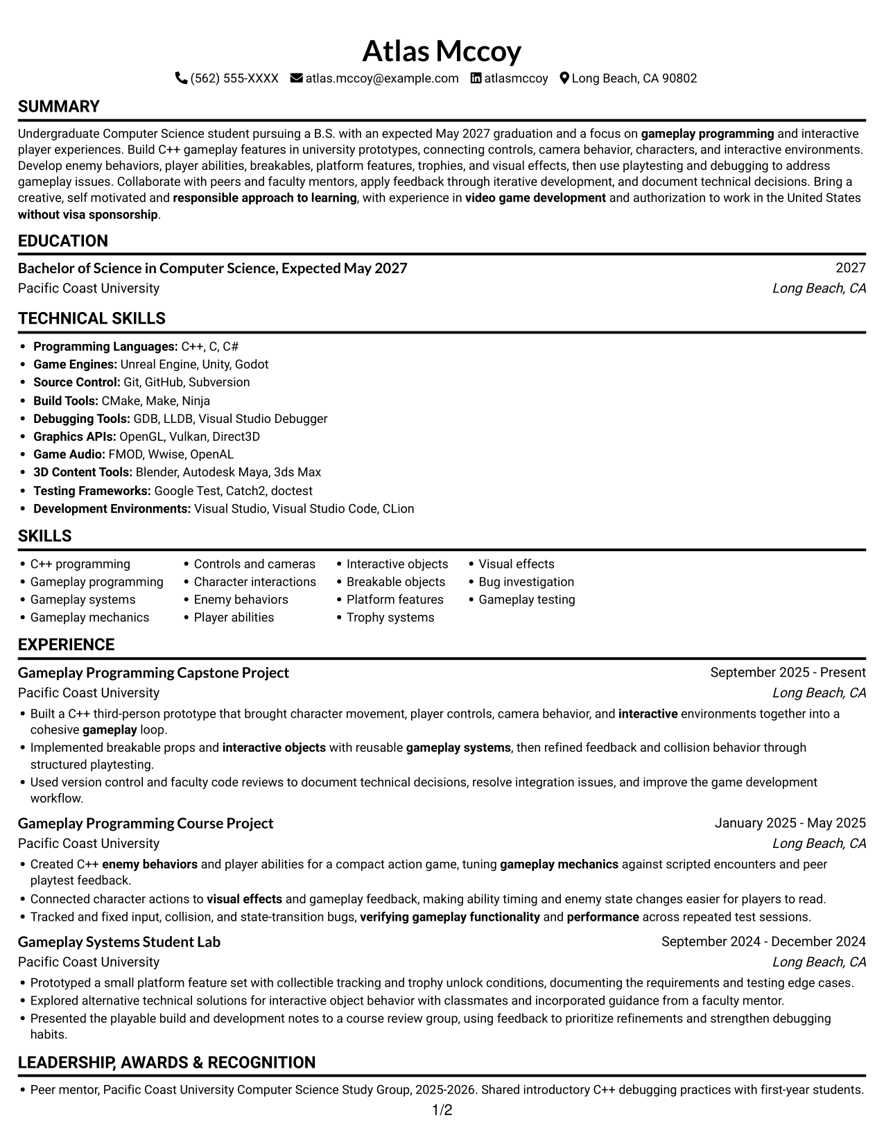 Resume example — page 1