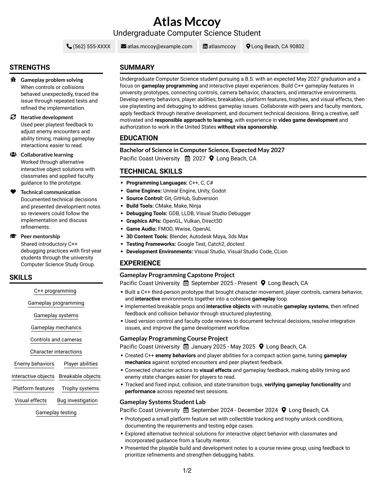 Resume example — page 1