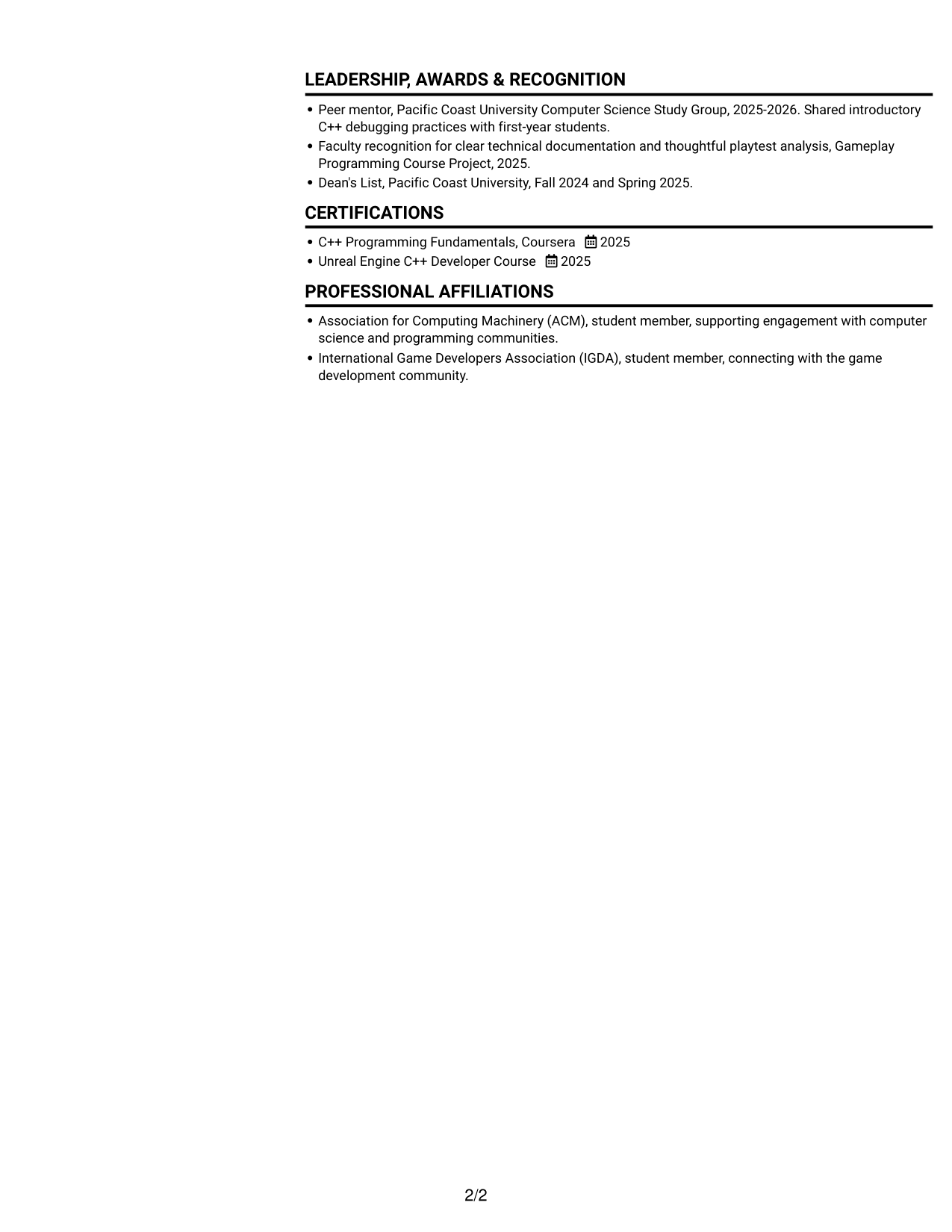 Resume example — page 2
