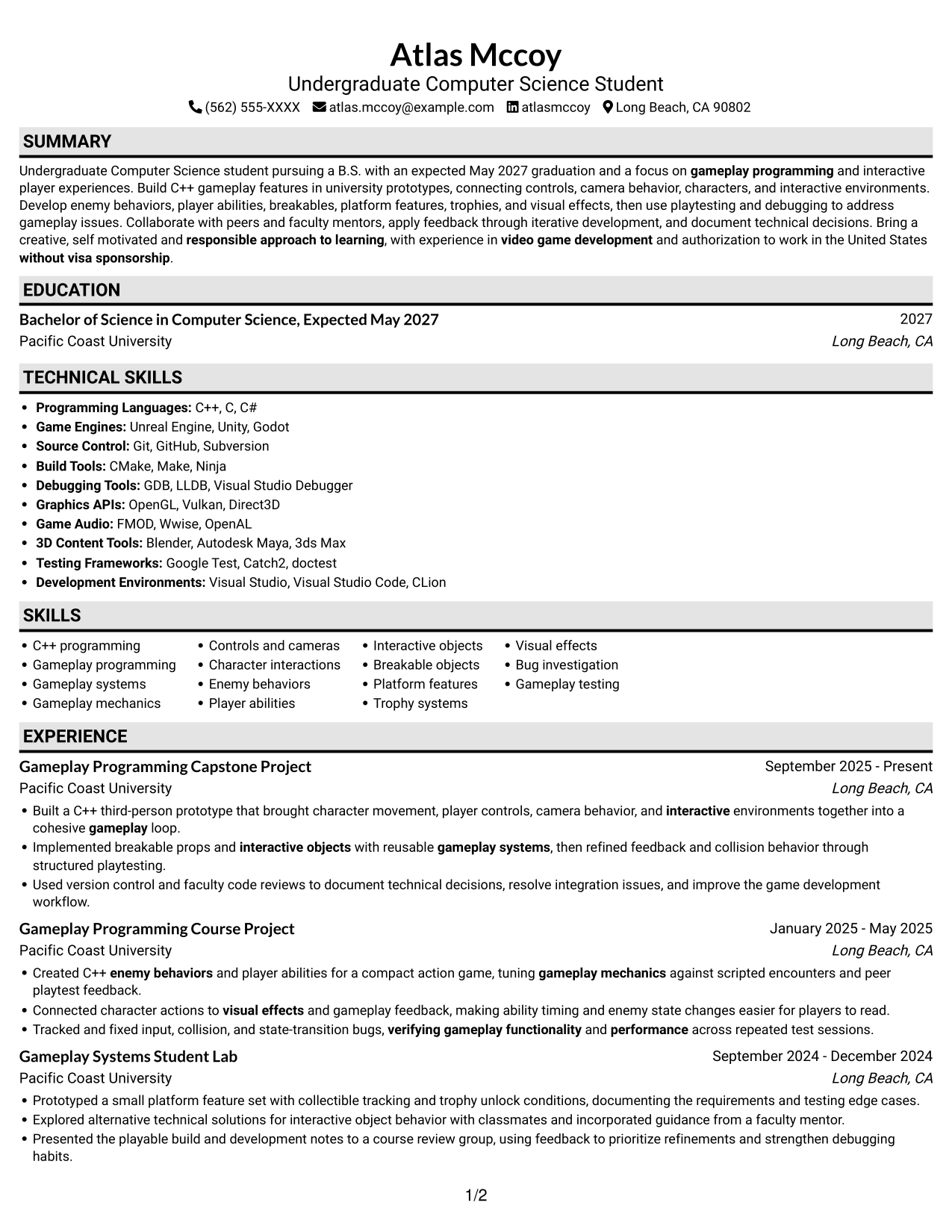 Resume example — page 1