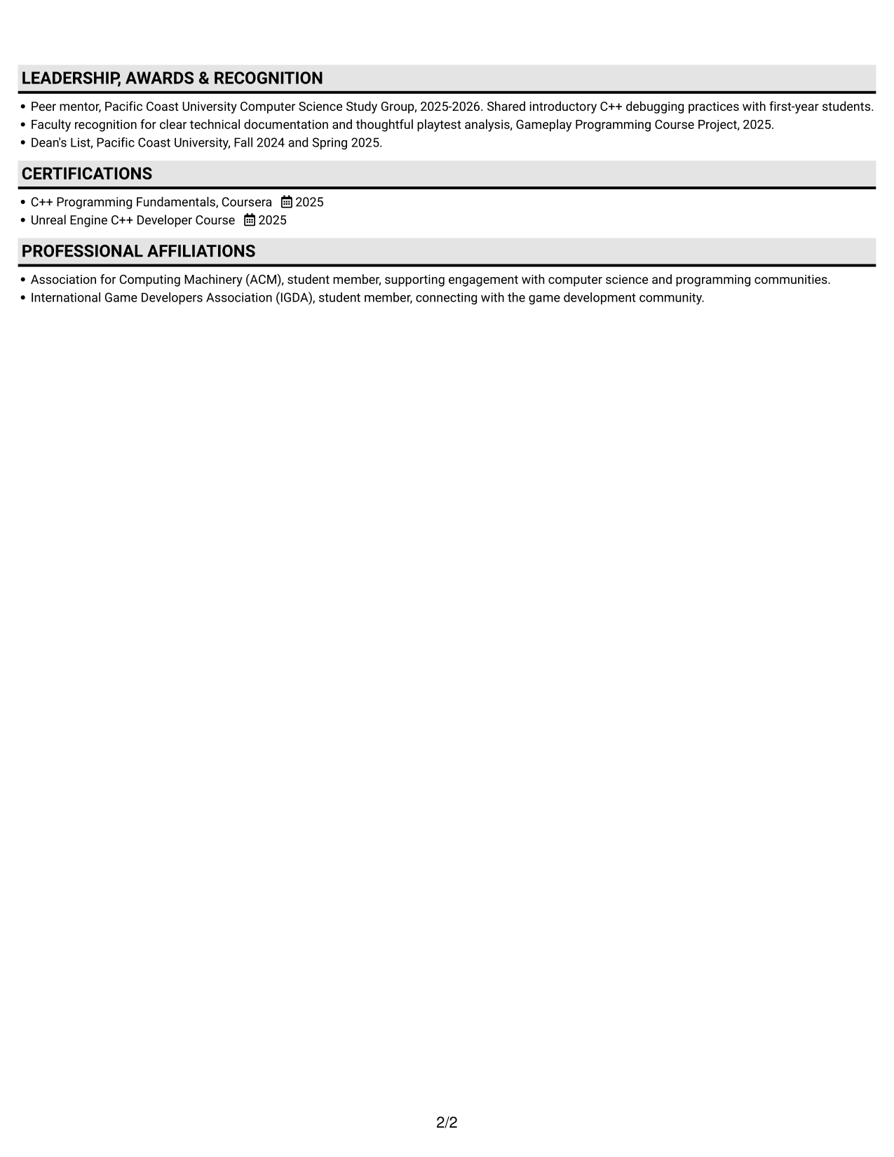 Resume example — page 2