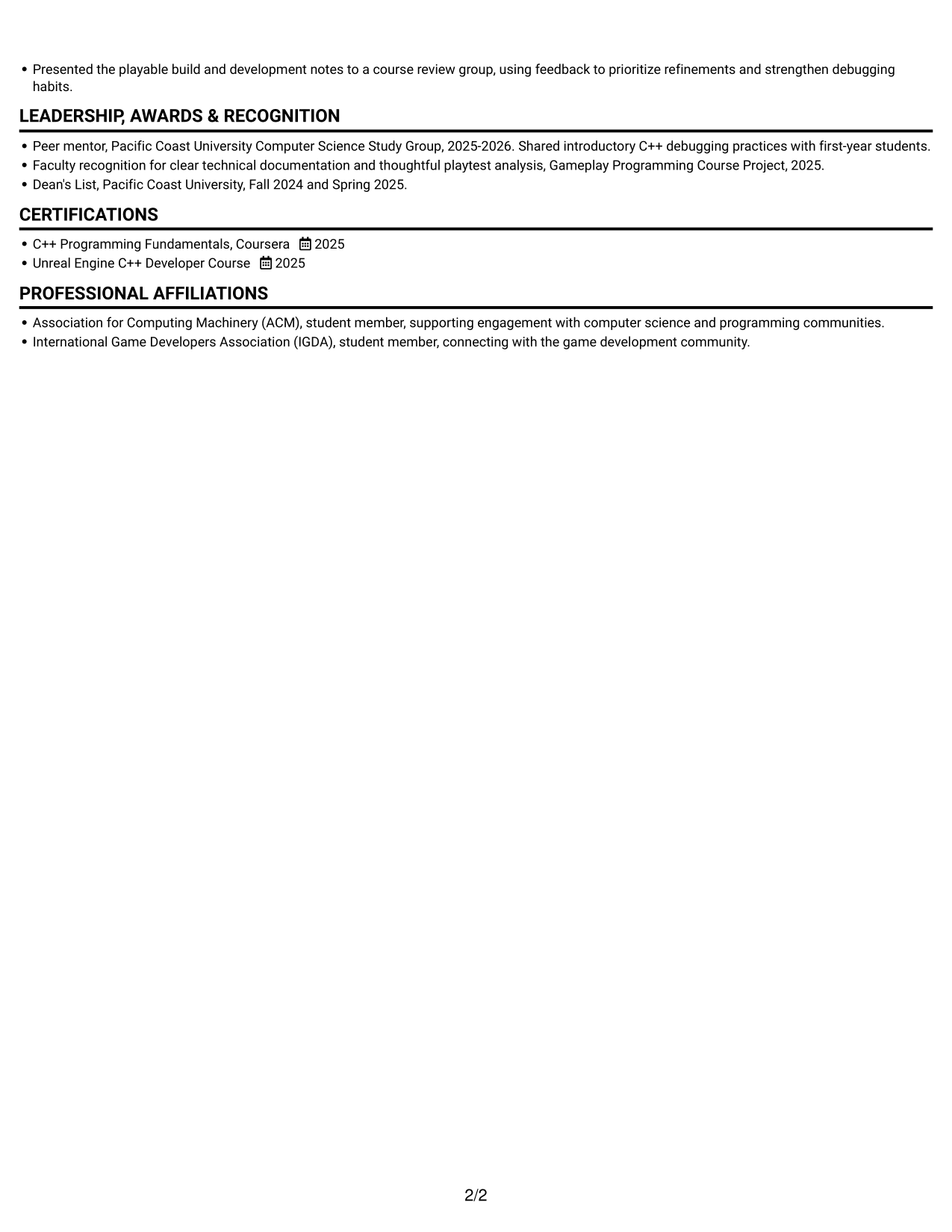 Resume example — page 2