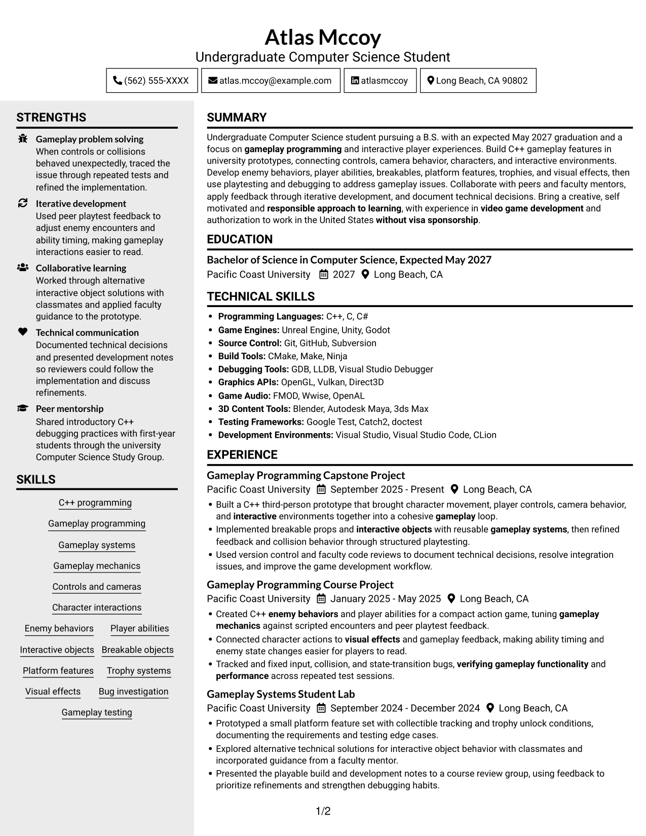 Resume example — page 1