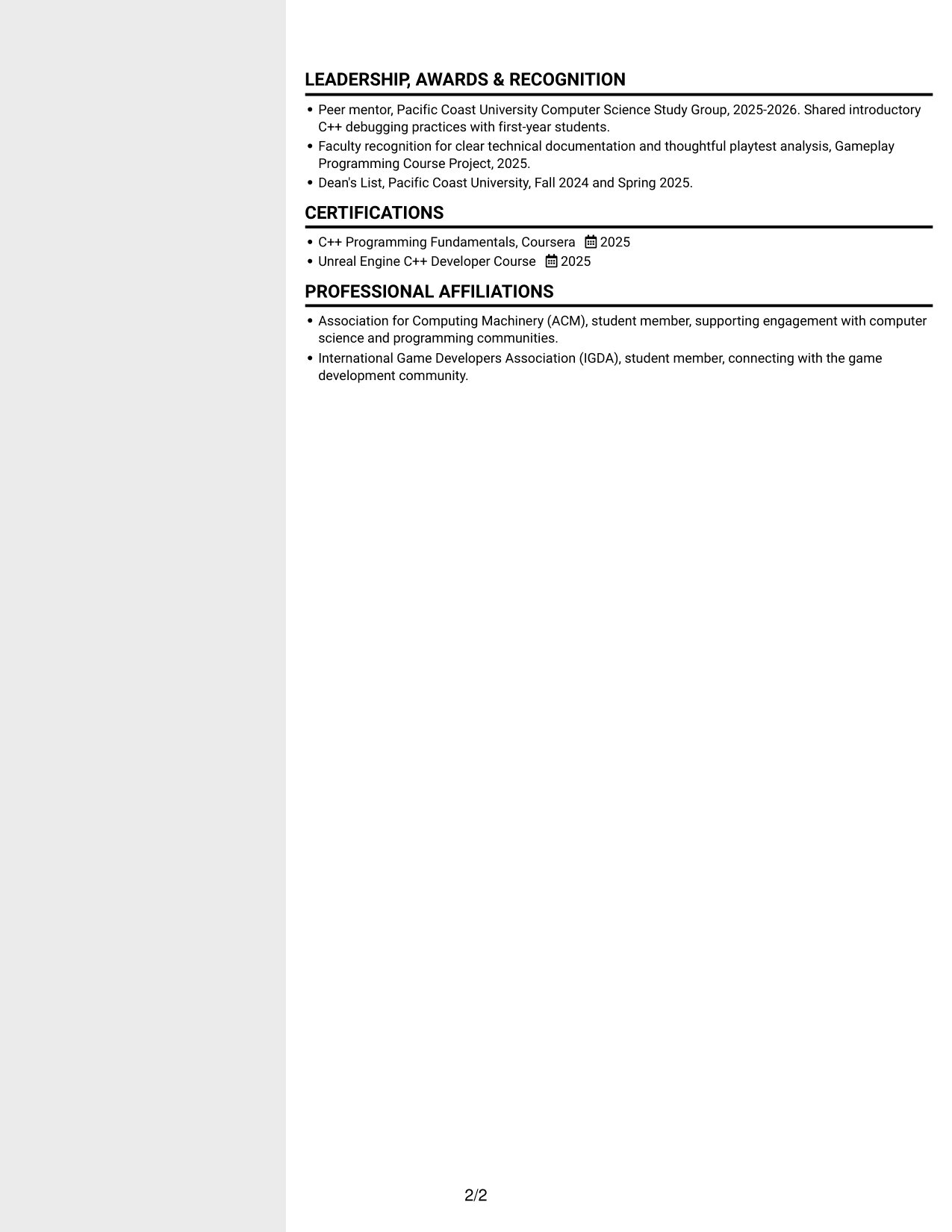 Resume example — page 2