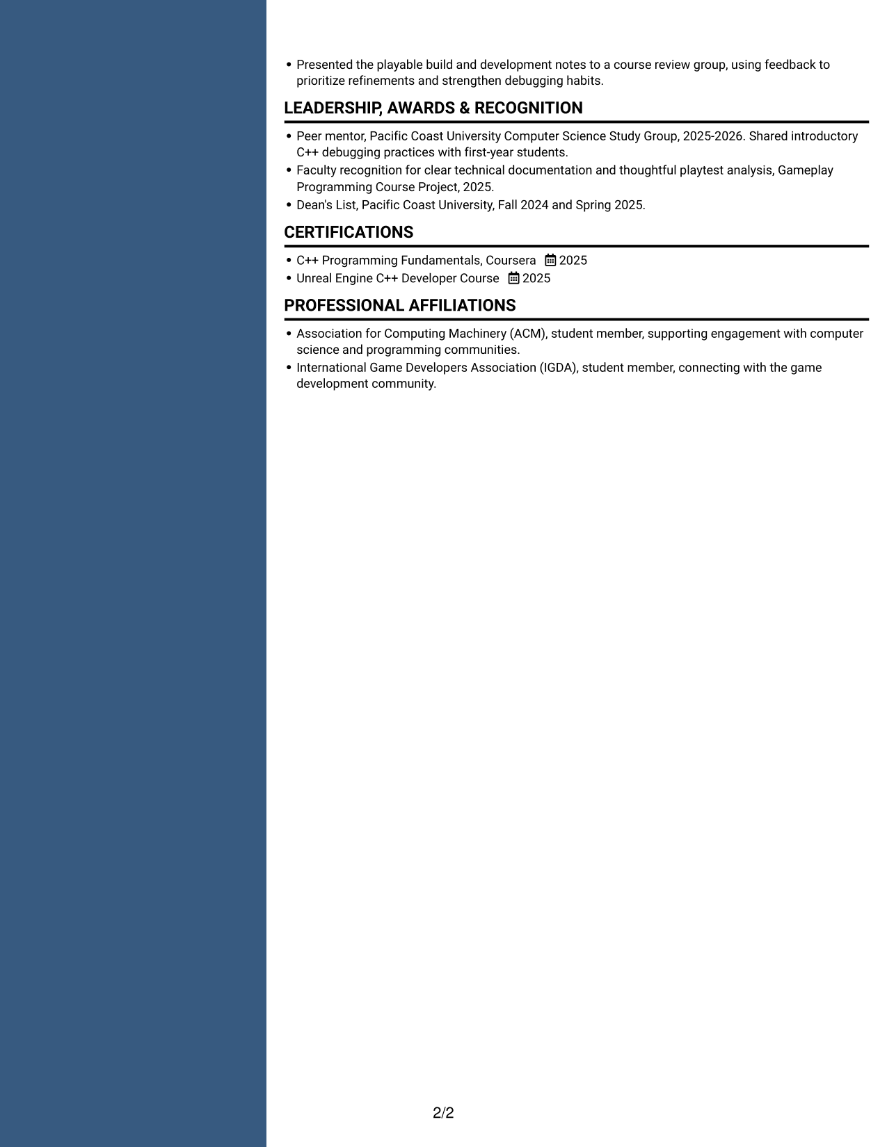 Resume example — page 2