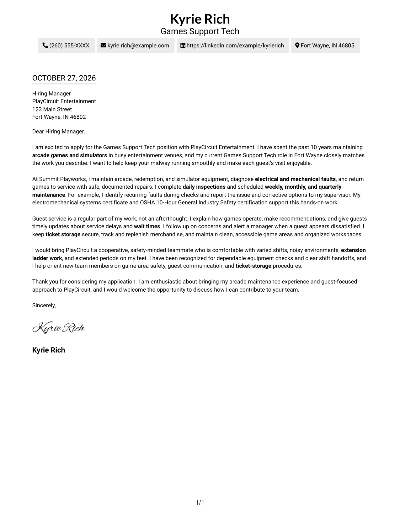 Cover letter example — page 1