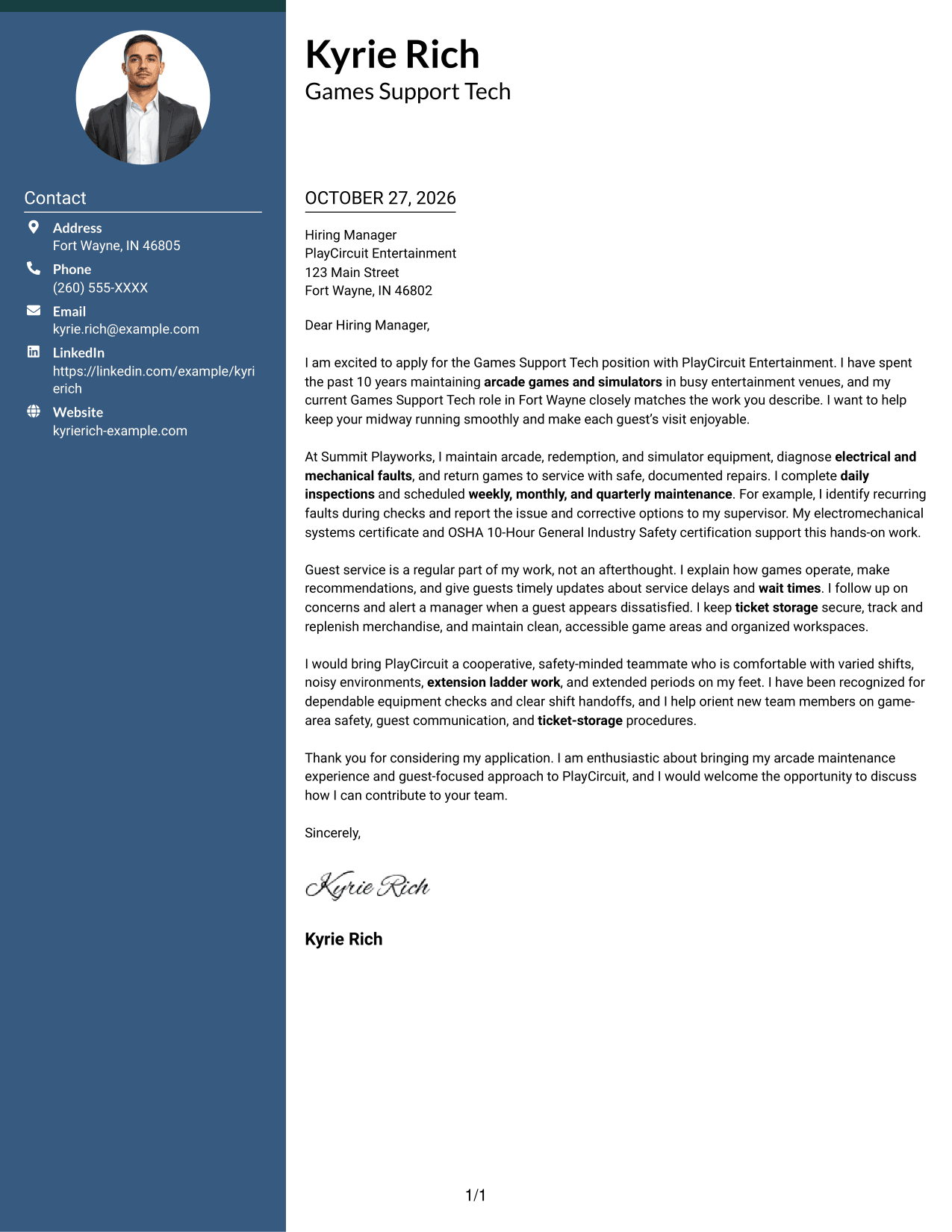 Cover letter example — page 1