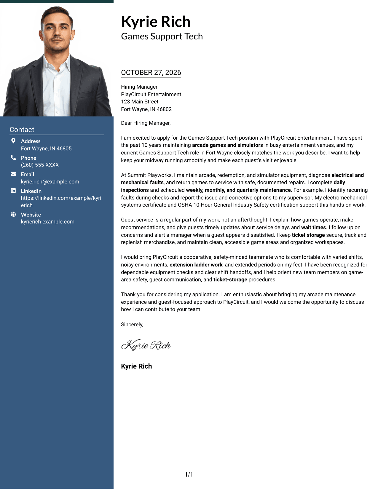 Cover letter example — page 1
