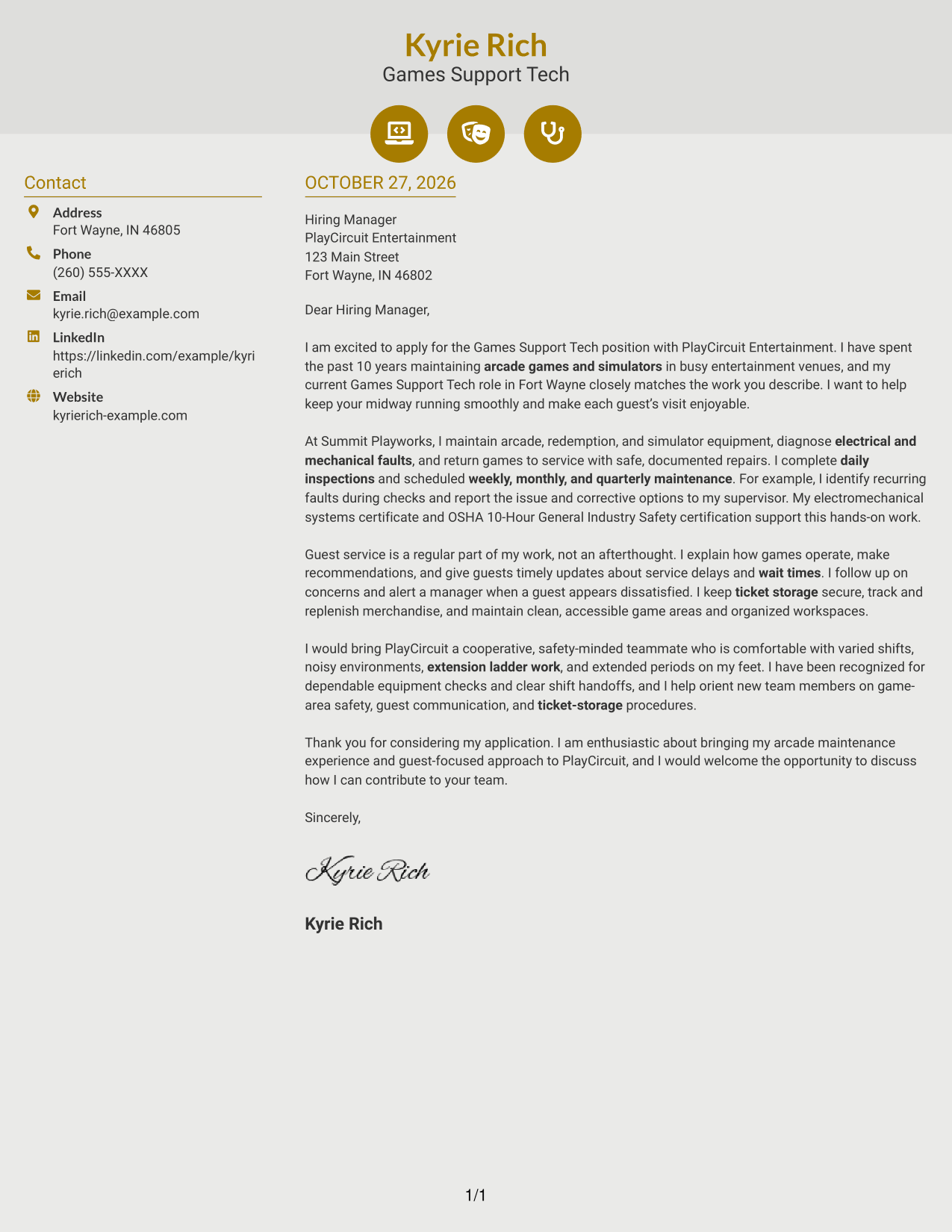 Cover letter example — page 1