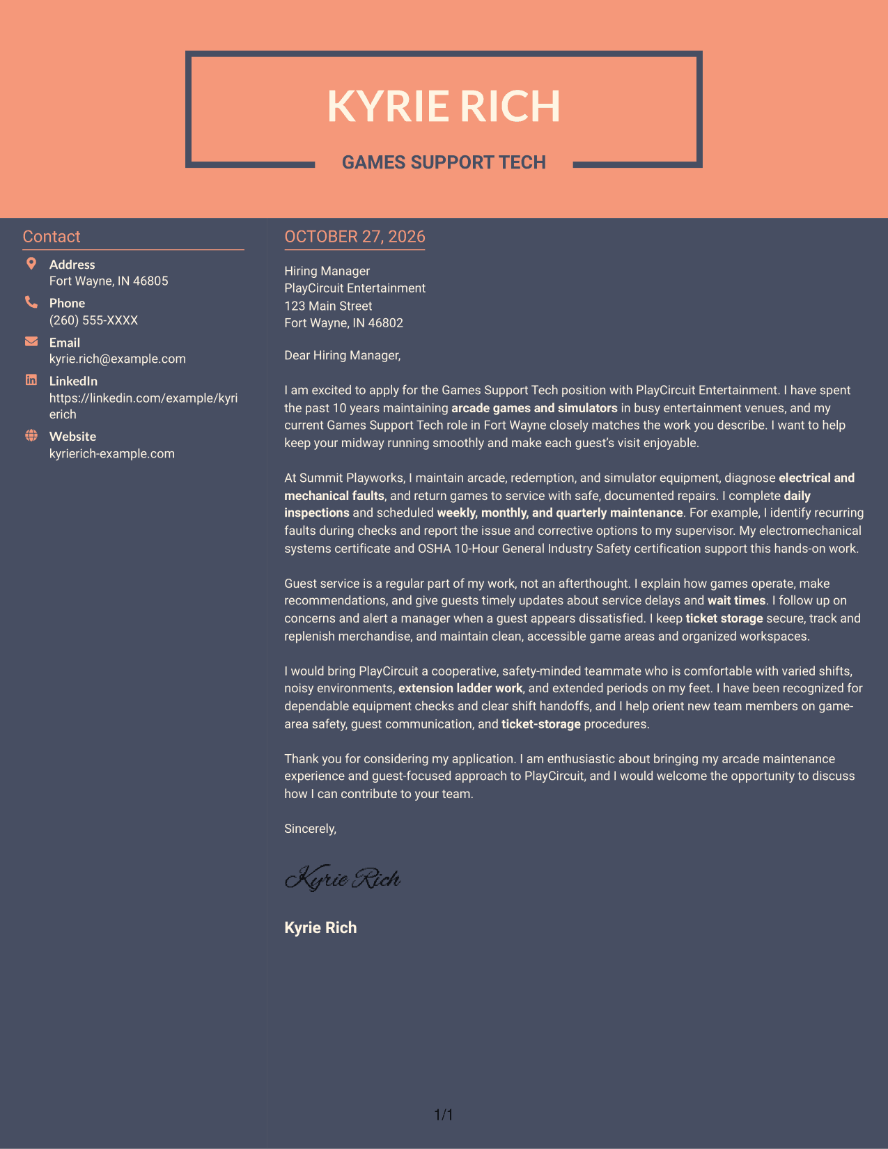 Cover letter example — page 1