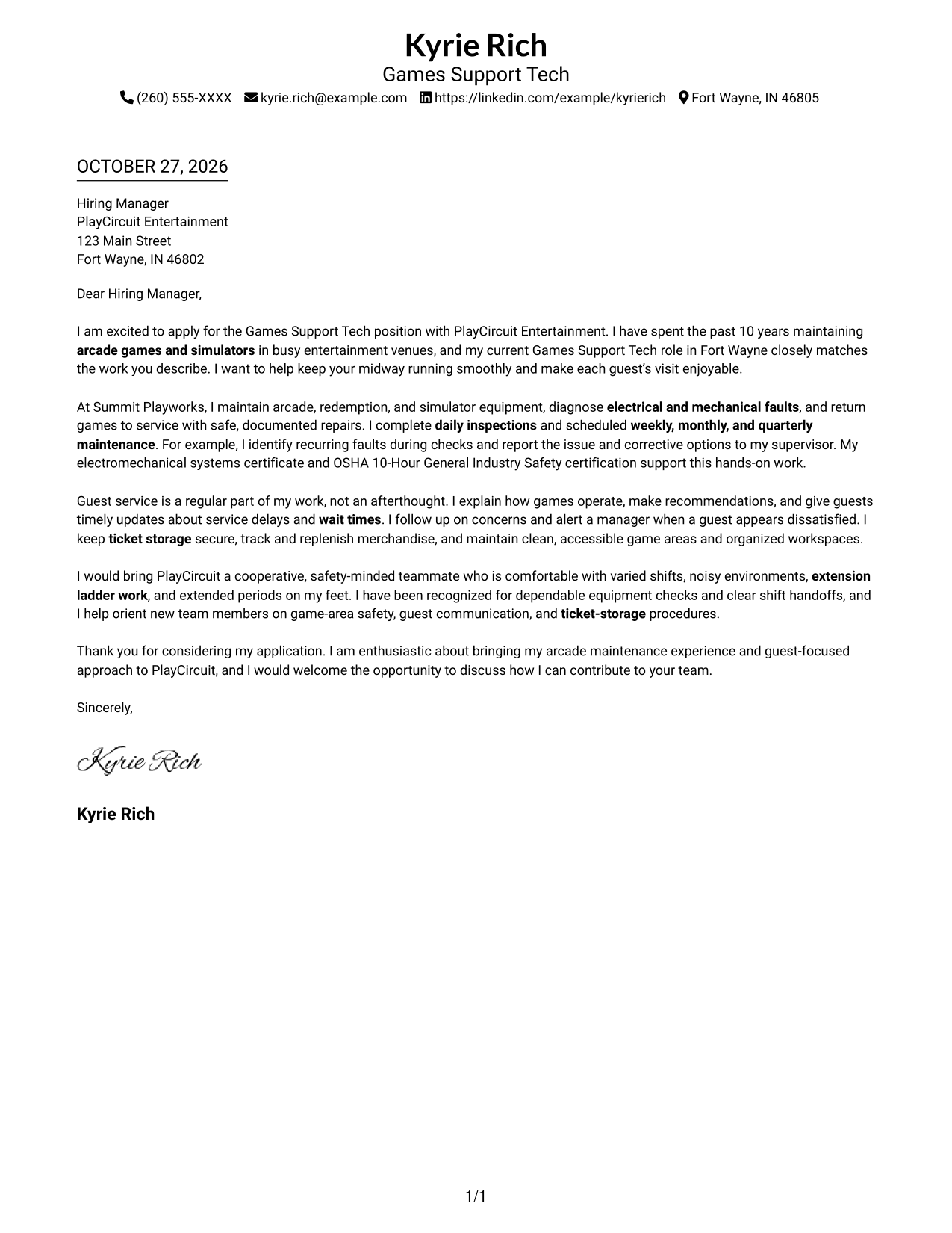 Cover letter example — page 1