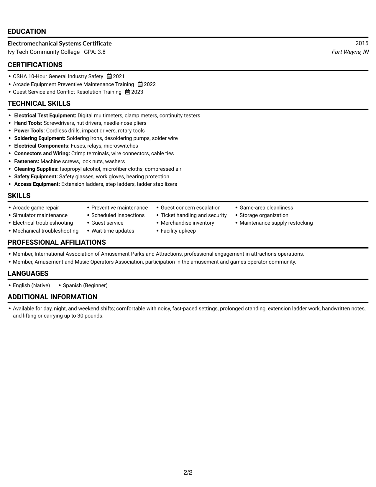Resume example — page 2