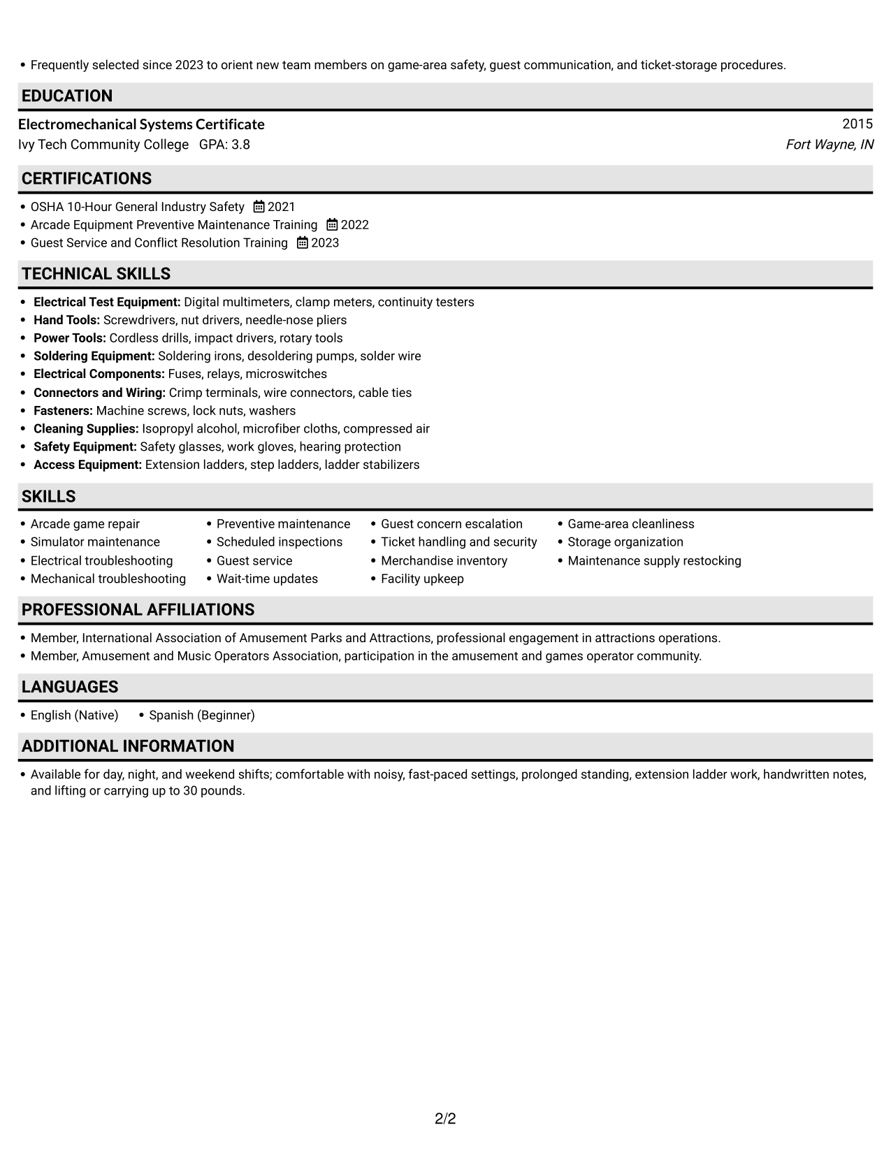 Resume example — page 2
