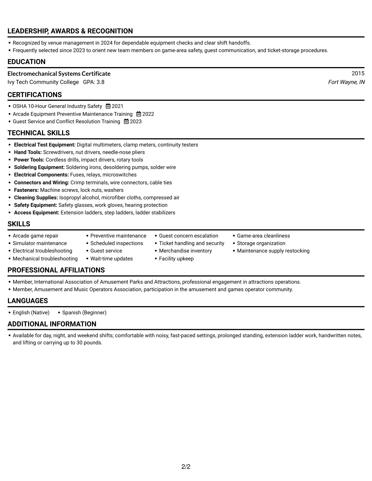 Resume example — page 2