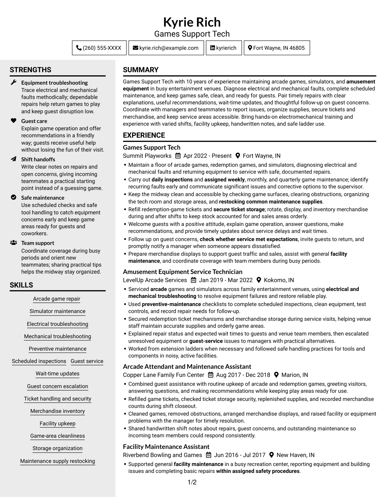 Resume example — page 1
