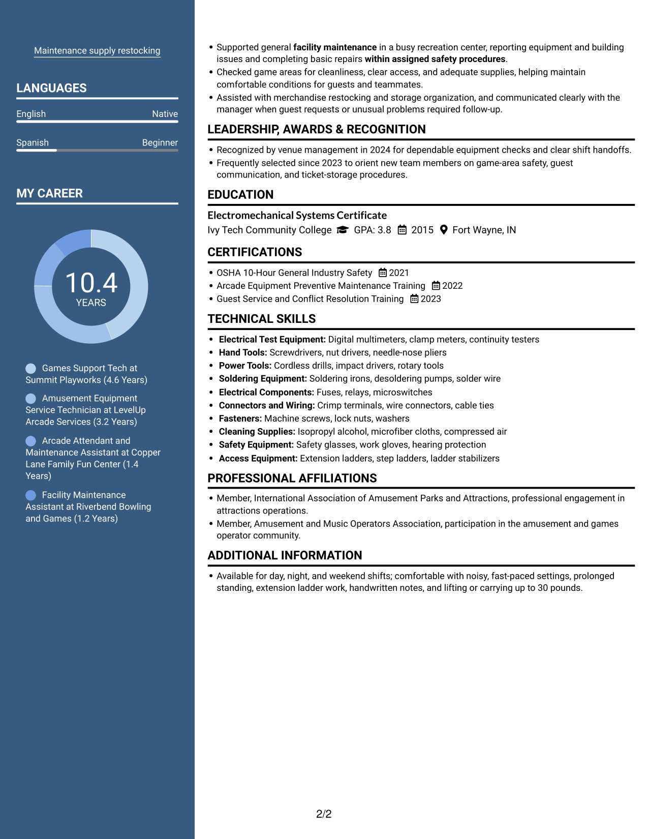 Resume example — page 2
