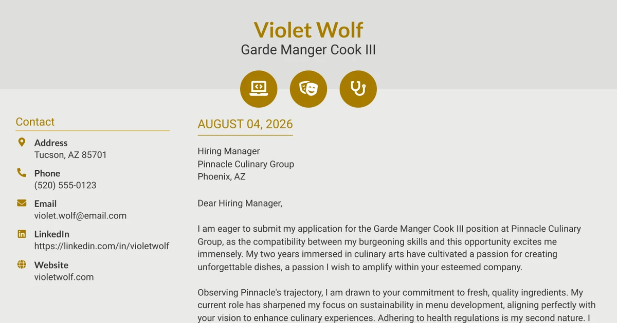 30+ Garde Manger Cook III Cover Letter Templates with Example 2026