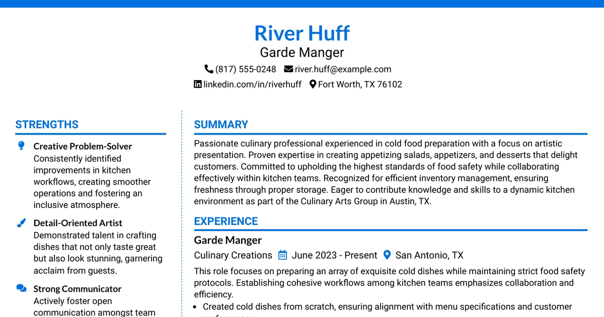 33 Garde Manger Resume Templates with Example 2026 (ATS-Optimized)