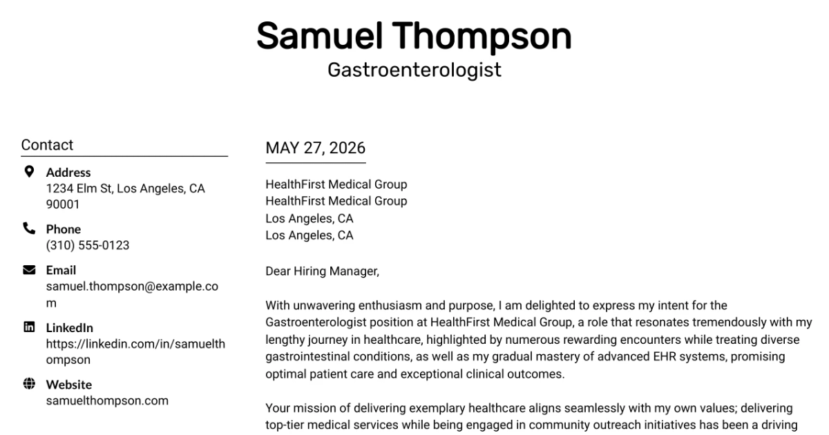 30+ Gastroenterologist Cover Letter Templates with Example 2026