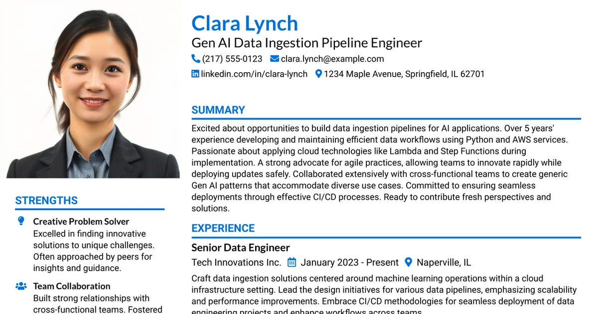 33 GEN AI Data Ingestion Pipeline Engineer Resume Templates with Example 2026 (ATS-Optimized)