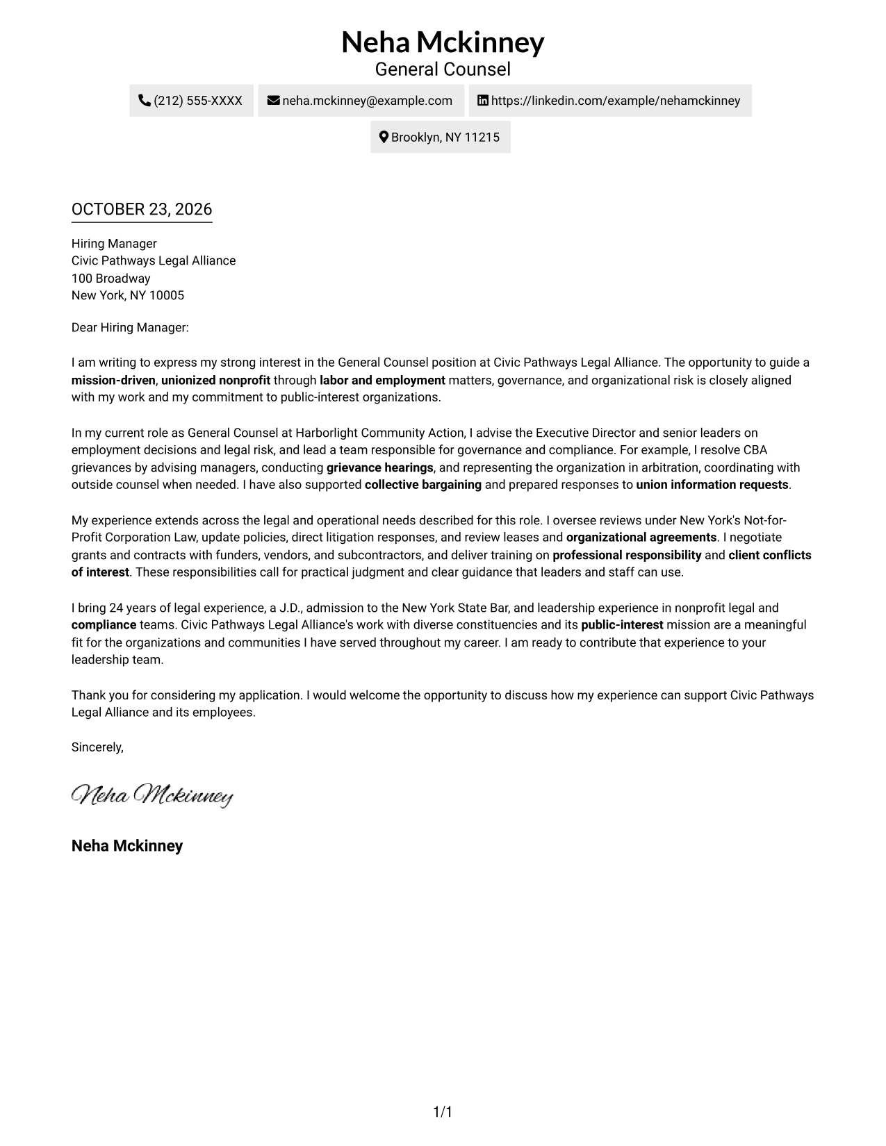 Cover letter example — page 1