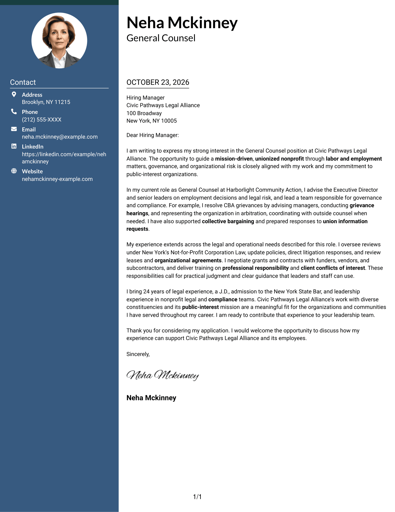 Cover letter example — page 1