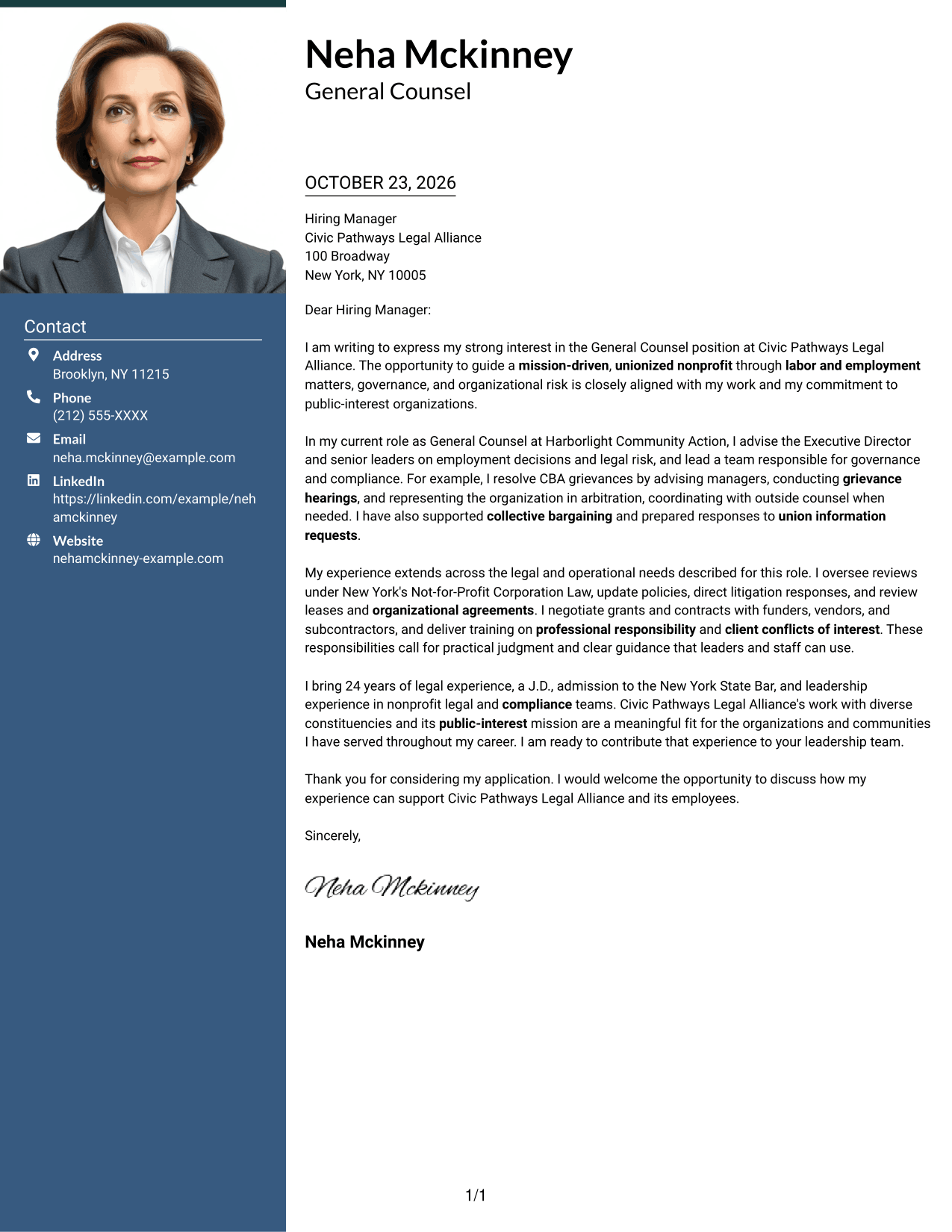 Cover letter example — page 1