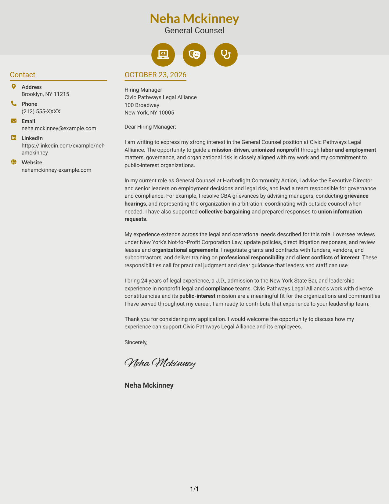 Cover letter example — page 1