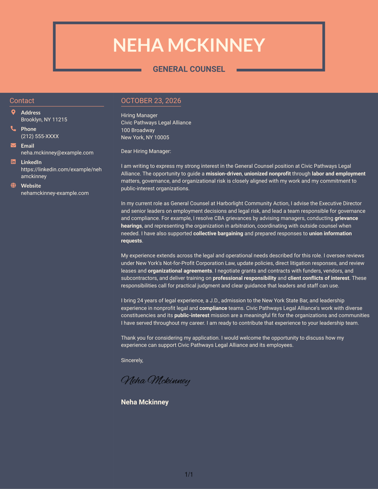 Cover letter example — page 1