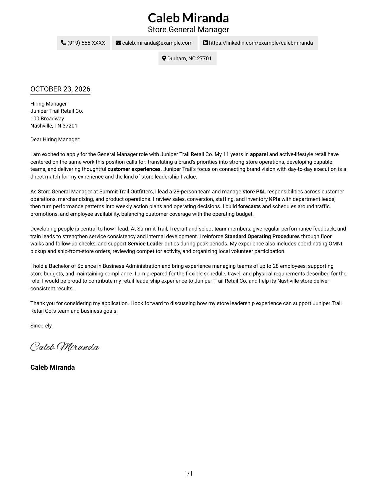 Cover letter example — page 1