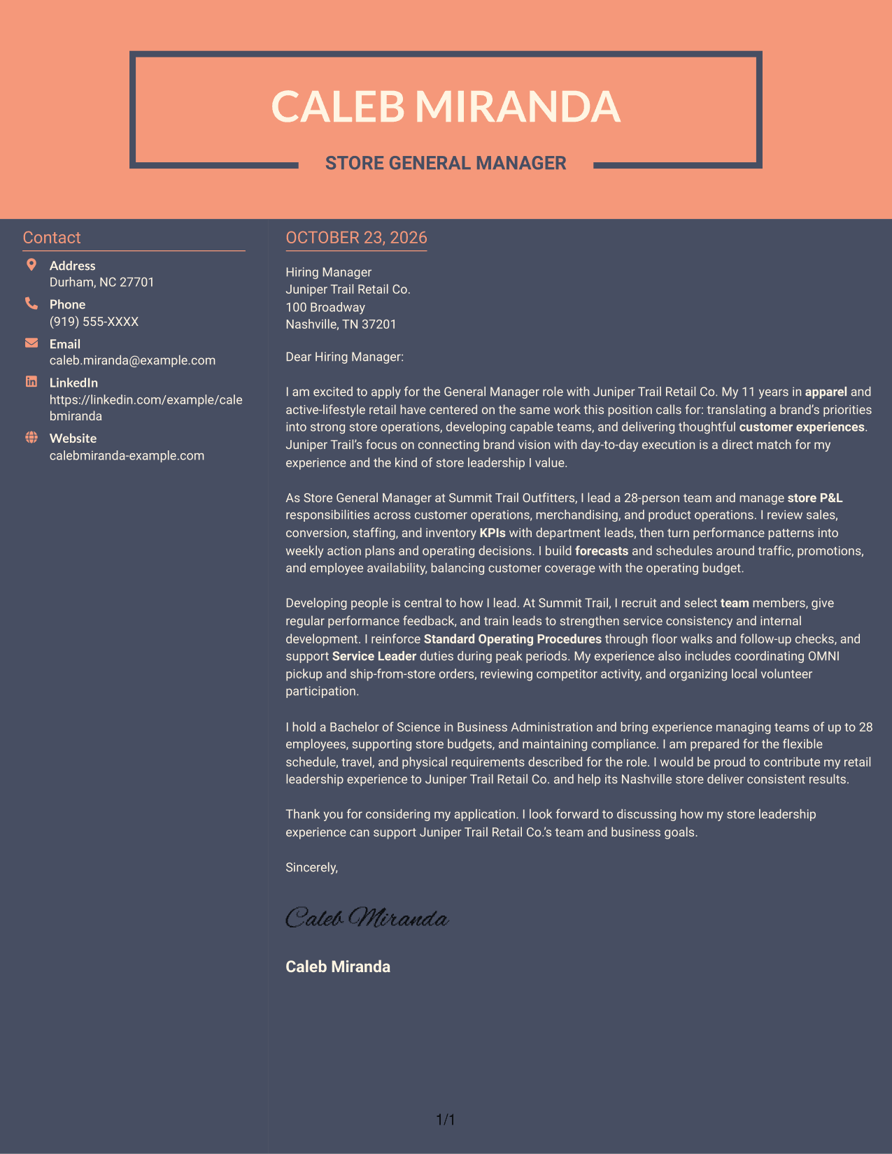 Cover letter example — page 1
