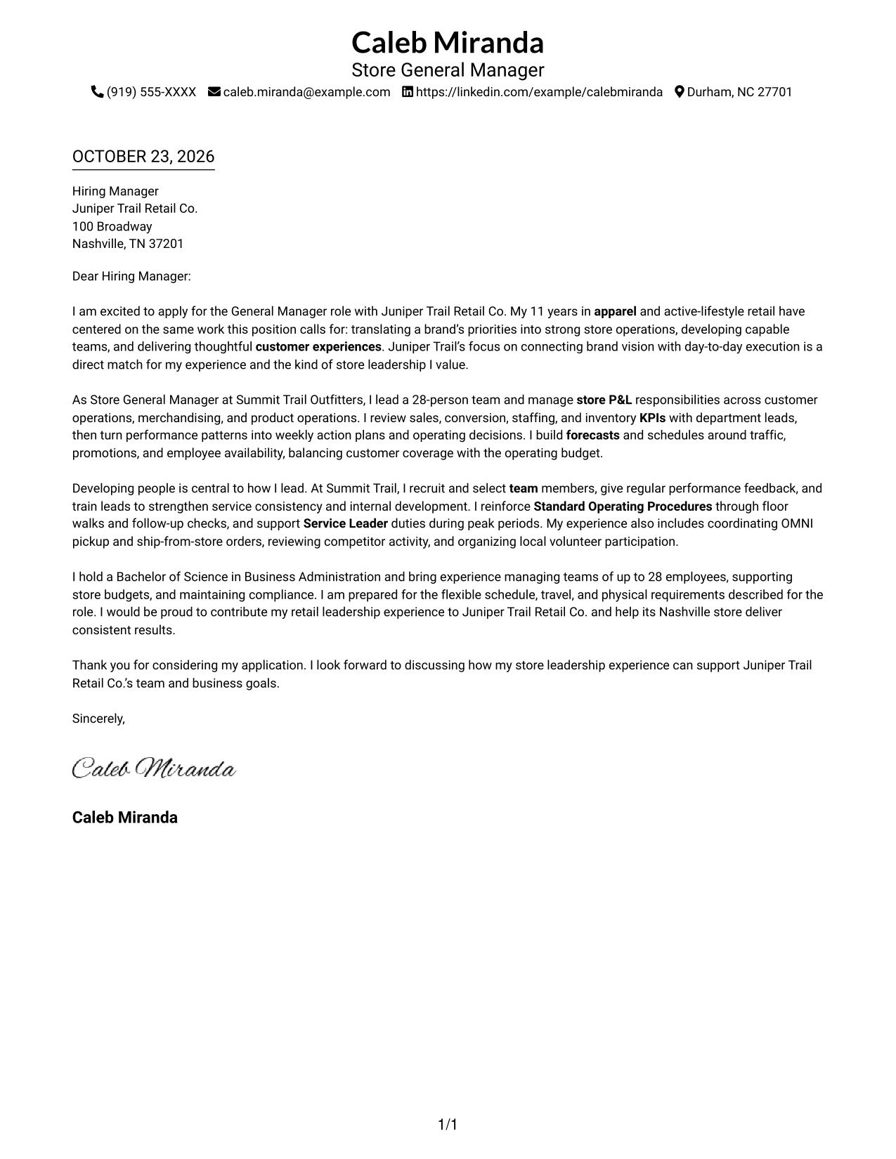 Cover letter example — page 1