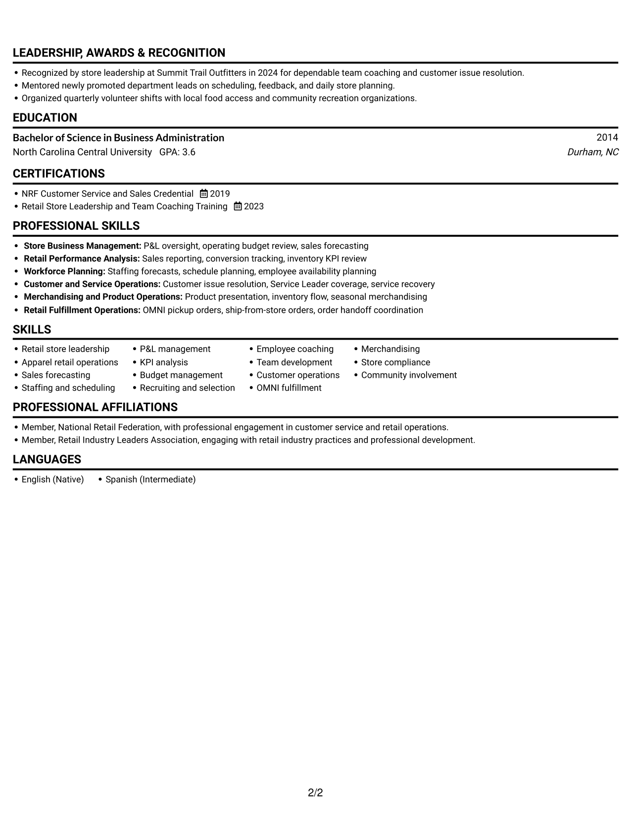 Resume example — page 2