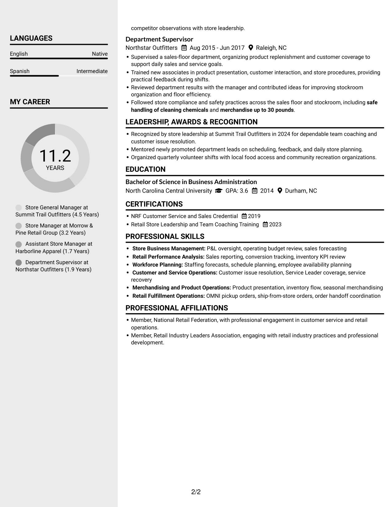 Resume example — page 2