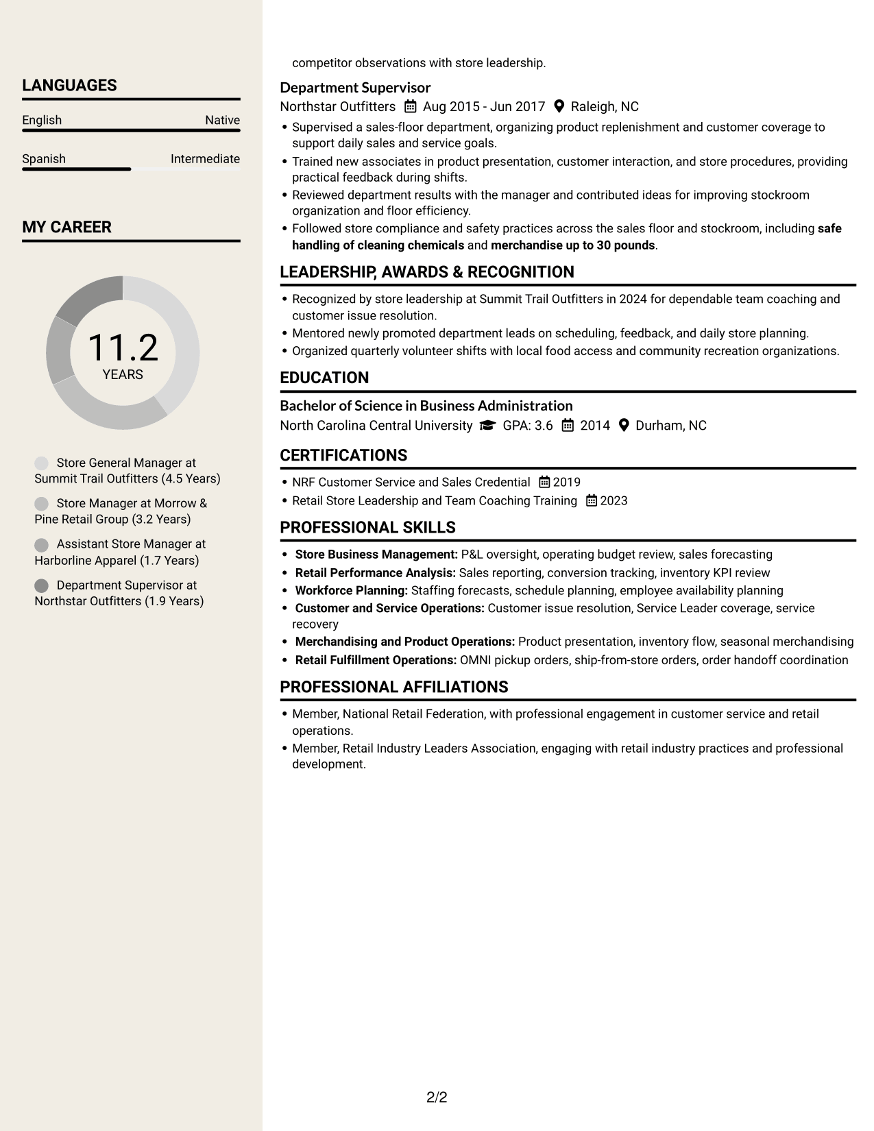 Resume example — page 2