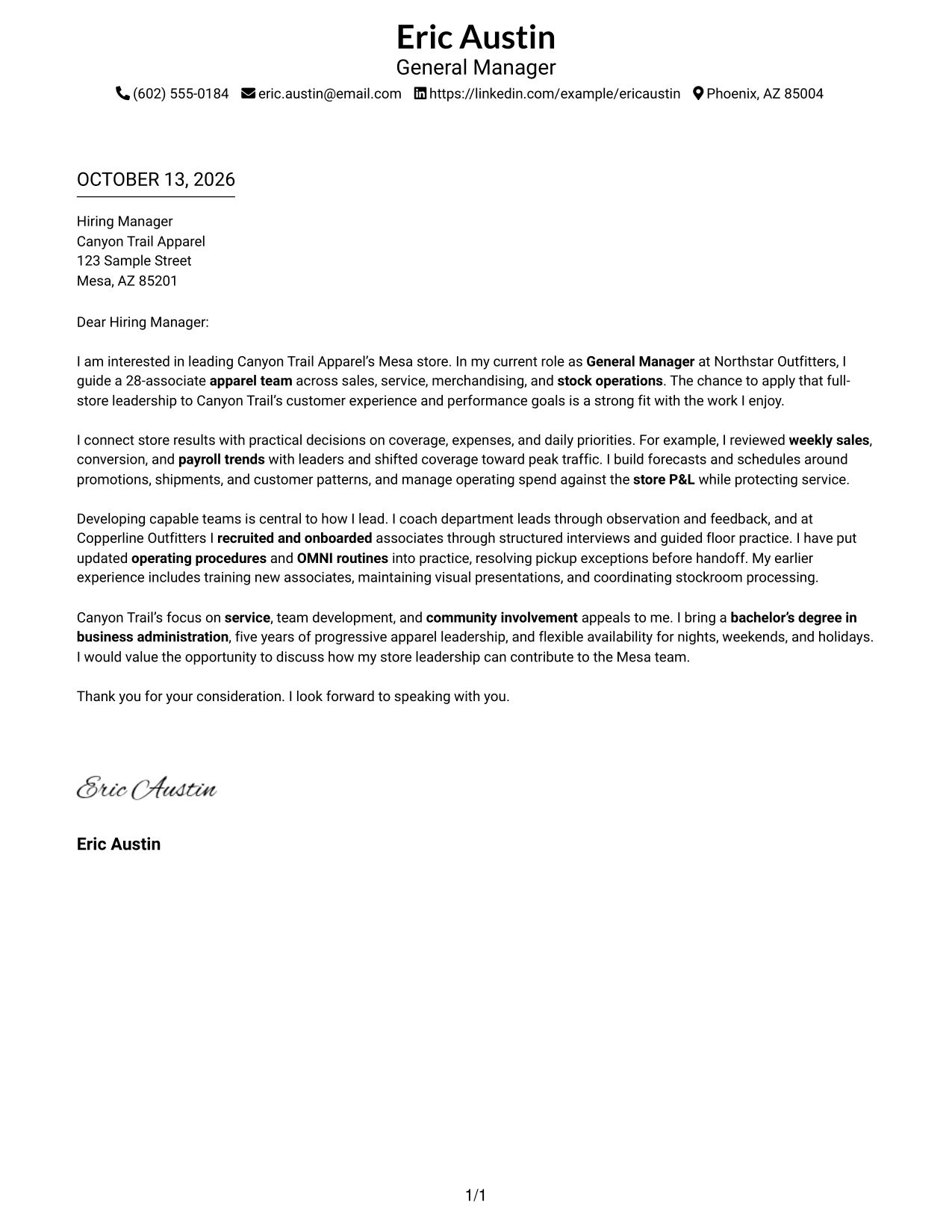 Cover Letter Example Page 1